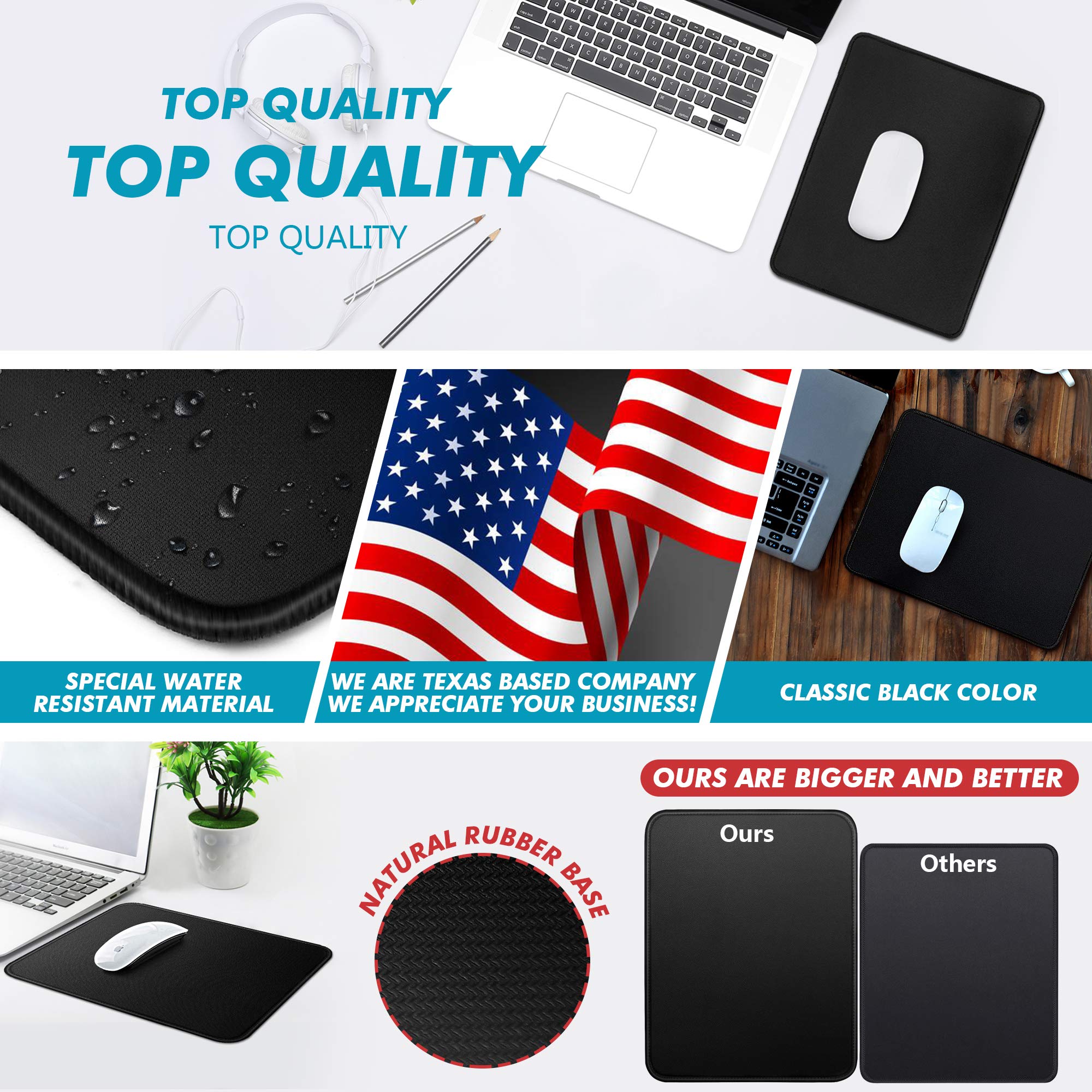 35% Larger Gaming Mouse Pad 12x10x1/8 Inch - Premium Textured Surface, Non-Slip Rubber Base & Stitched Edges - Waterproof Computer Mouse Mat for PC, Laptop, Office & Home Use - Perfect for Gaming, Work & Daily Computing - Black