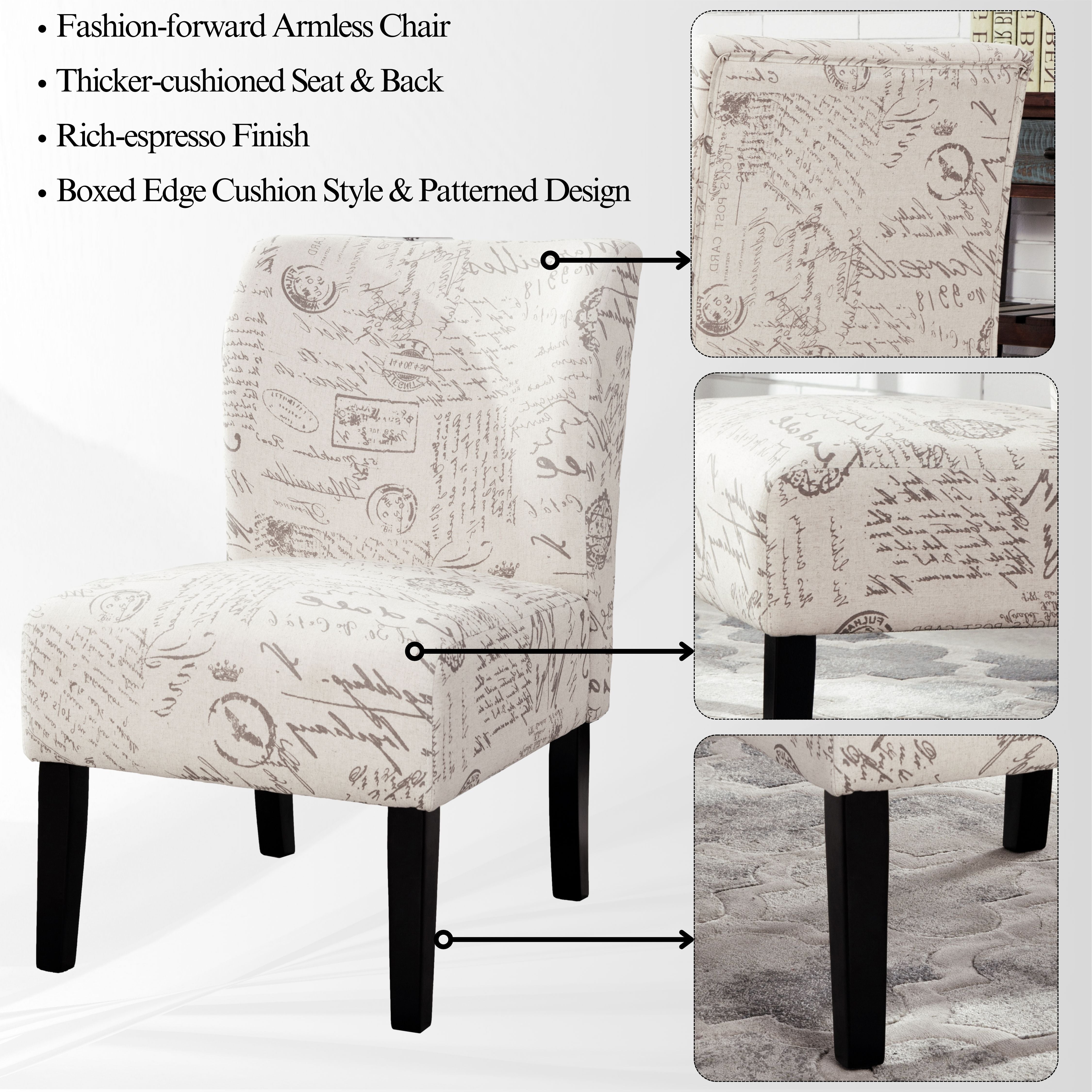 Modern Capa Fabric Armless Accent Chair by Roundhill Furniture - Stylish Contemporary Living Room Seating for Home Office, Lounge & Reading Nook