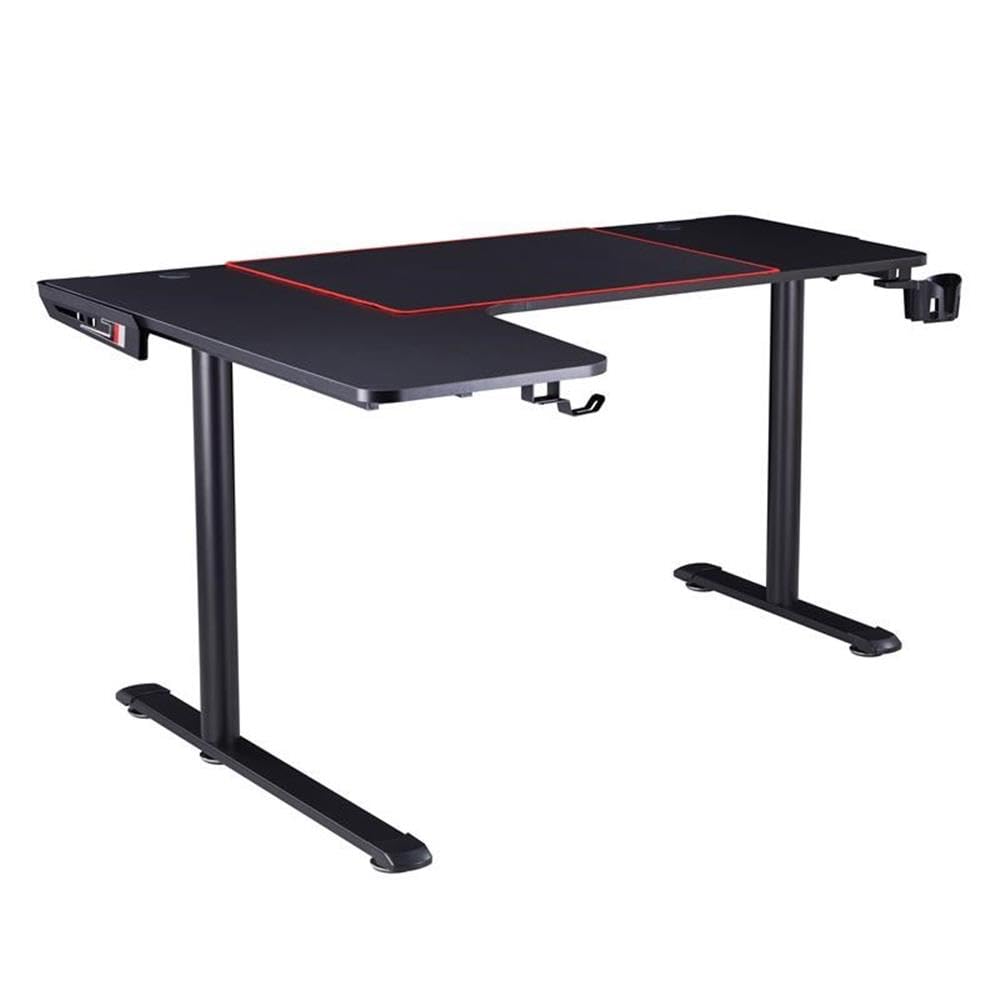 Furniture of America Valay Modern Metal Gaming Desk with Built-in Power Outlets - Black | Ergonomic Home Office & Gaming Setup
