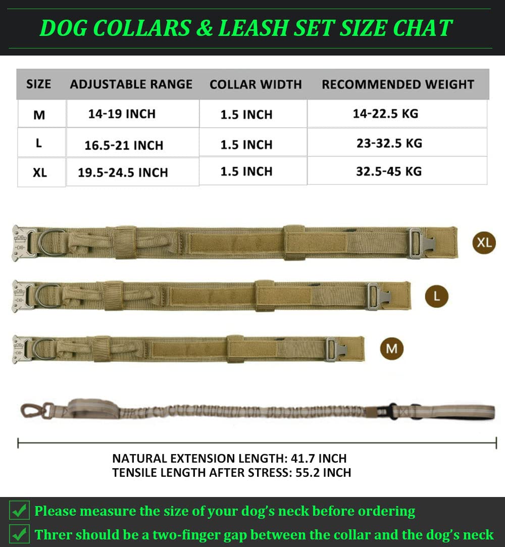 Tactical Dog Collar & Leash Set for Large Dogs - Heavy Duty Coyote Safety Harness with Car Seatbelt - Durable Pet Training Gear for Hiking, Camping & Road Trips