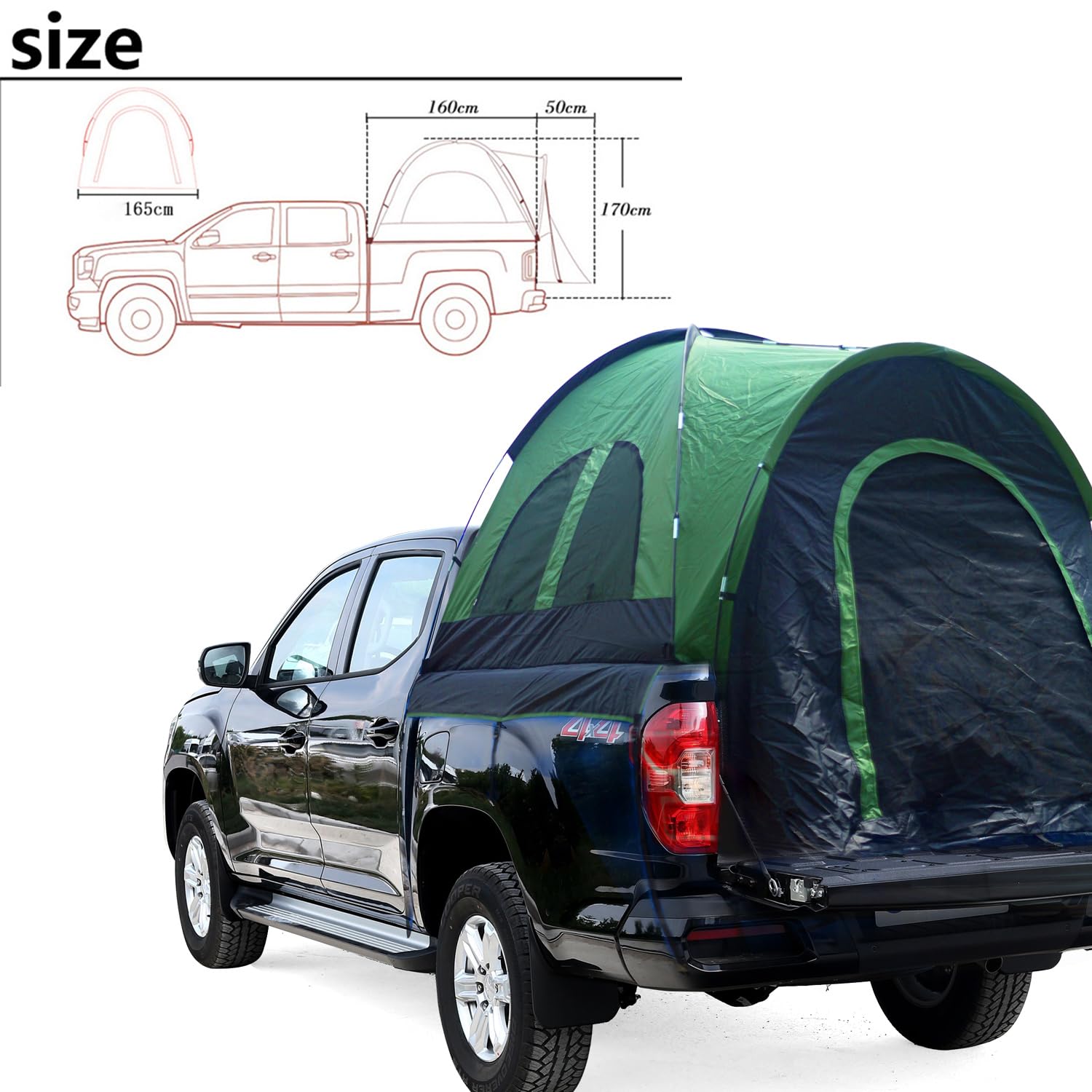 **5.5' - 6.1' Truck Tent for Camping & Outdoor Adventures – Waterproof Pickup Truck Bed Tent for 3-4 People – Perfect for Family Travel, Fishing, Picnics & Road Trips**
