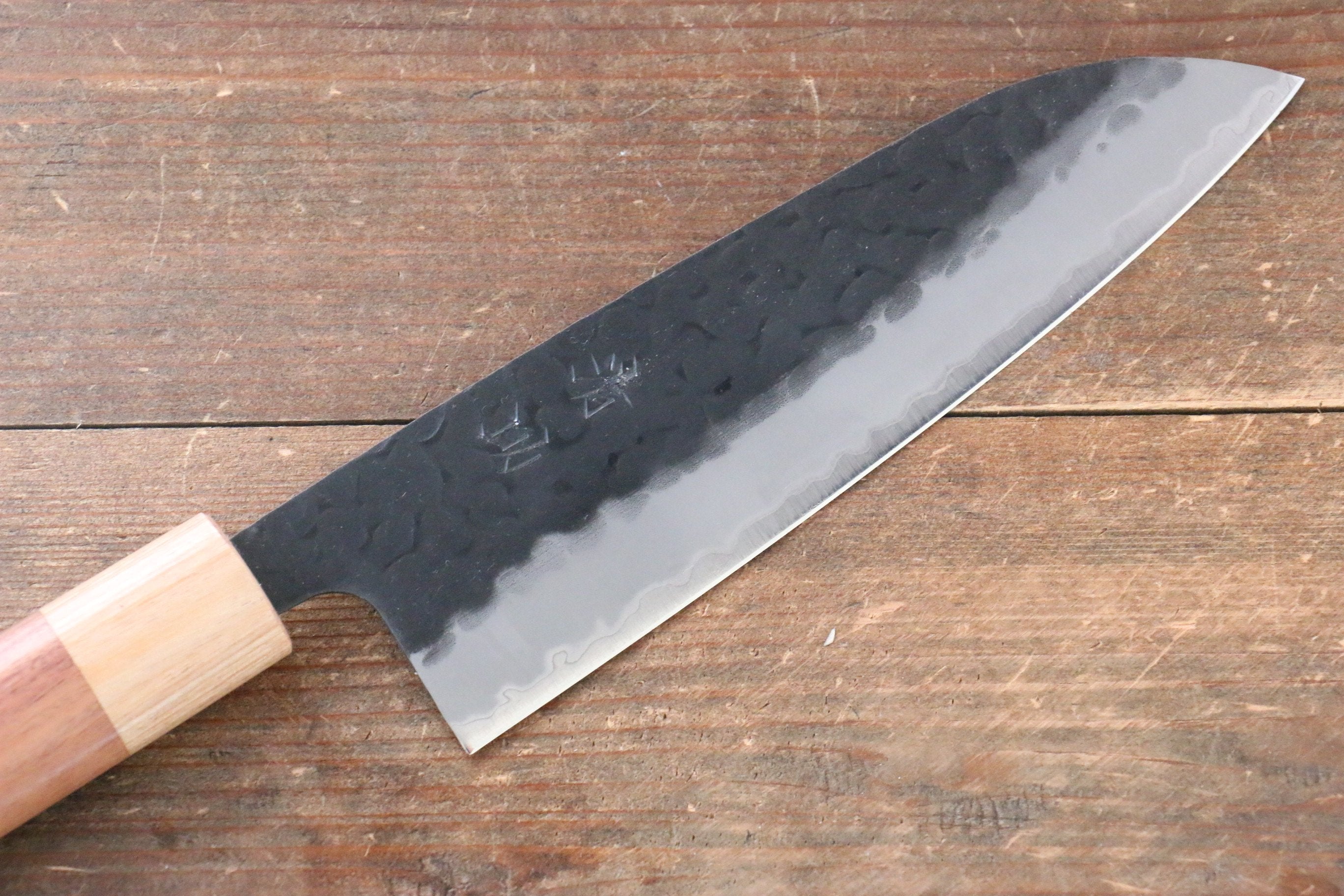 Seisuke Kokubyaku Blue Super Hammered Santoku Knife 165mm with Morado Wood Handle - Perfect for Slicing, Dicing, and Chopping Vegetables in Professional Kitchens & Home Cooking