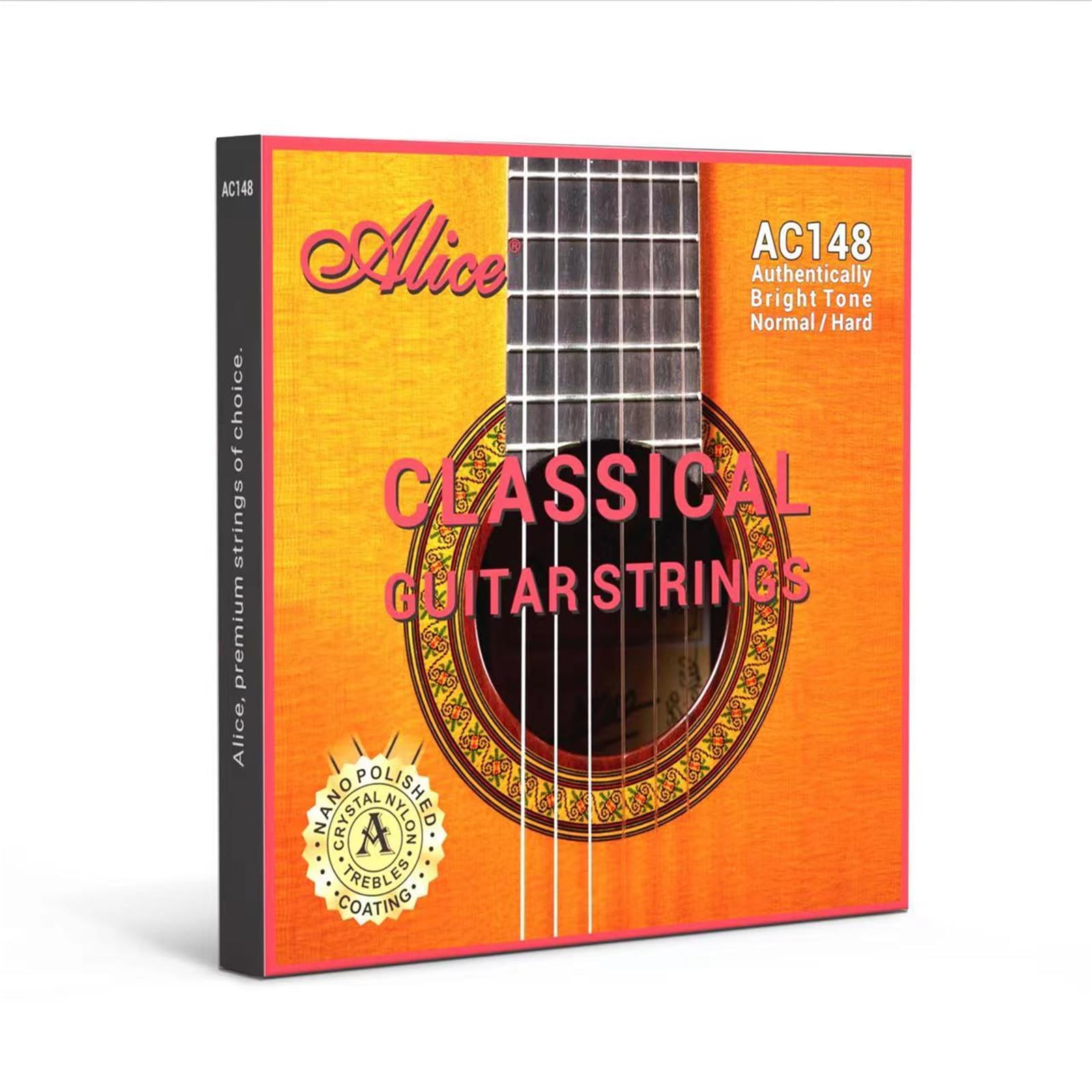 Alice Nylon Classical Guitar Strings Set - 6 Strings with Anti-Rust Silver Plated Coating & Tie End (Normal Tension, 1 Pack) | Perfect for Classical & Flamenco Guitar Players