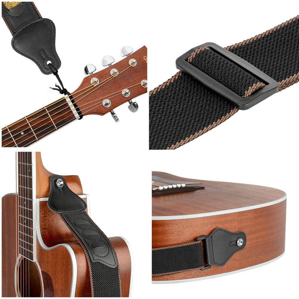 Premium Guitar Strap - 100% Soft Cotton Adjustable Strap with 3 Pick Holders for Bass, Electric & Acoustic Guitars | Comfortable & Durable for Live Performances, Studio Sessions & Practice