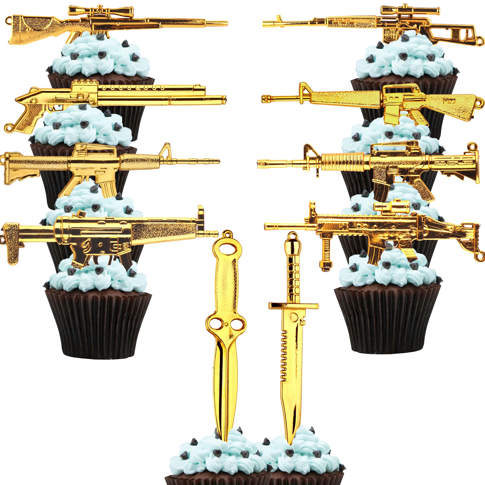 Veteran Day Movie Game Cake Toppers - 10Pcs Guns & Swords for Cupcake Decorations | Party Supplies
