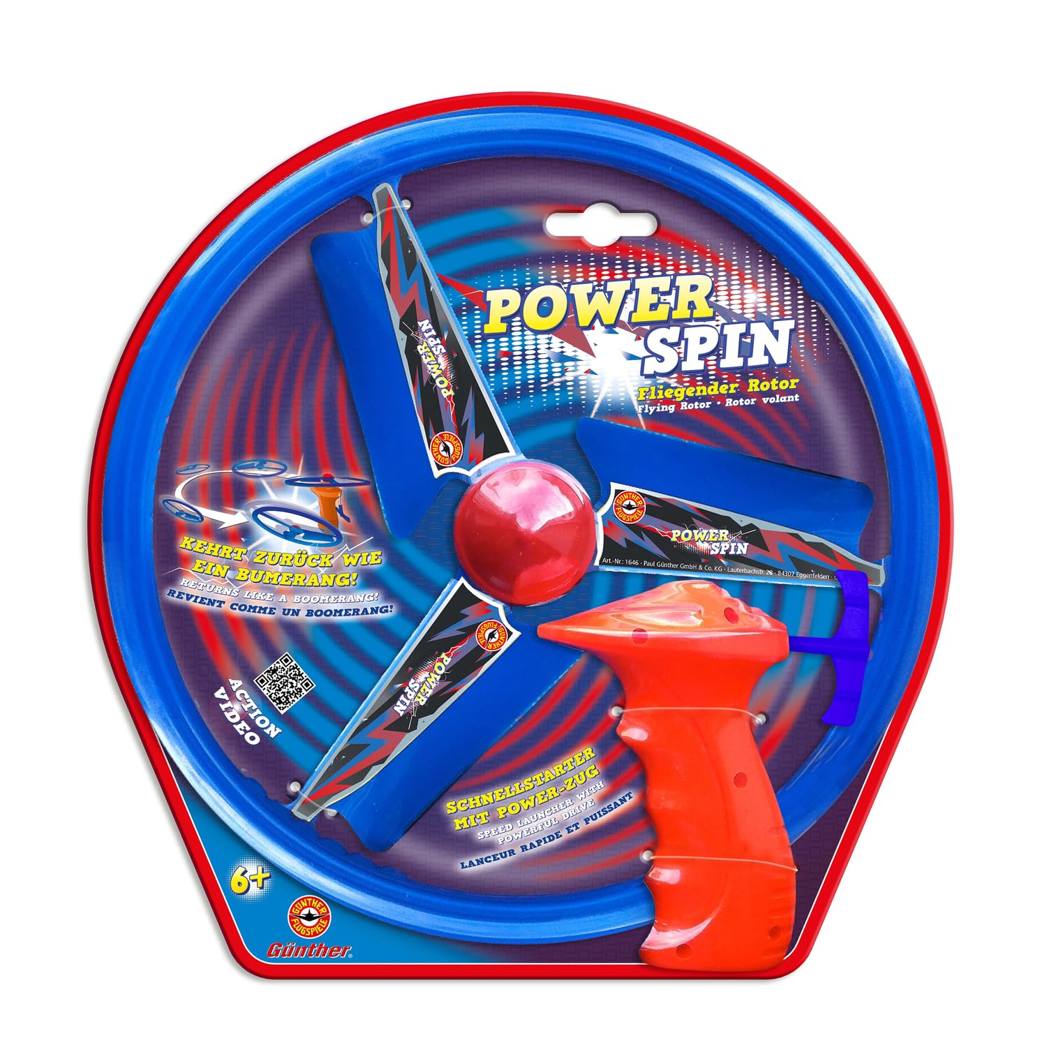 Paul Günther 1646 - Rotor Volant Power Spin Flying Toy with Quick Starter & Traction Power, Boomerang-Style Propeller Game for Kids Ages 6+, 10.4 Inch Diameter - Outdoor Fun, Backyard Play, Birthday Gifts for Boys & Girls