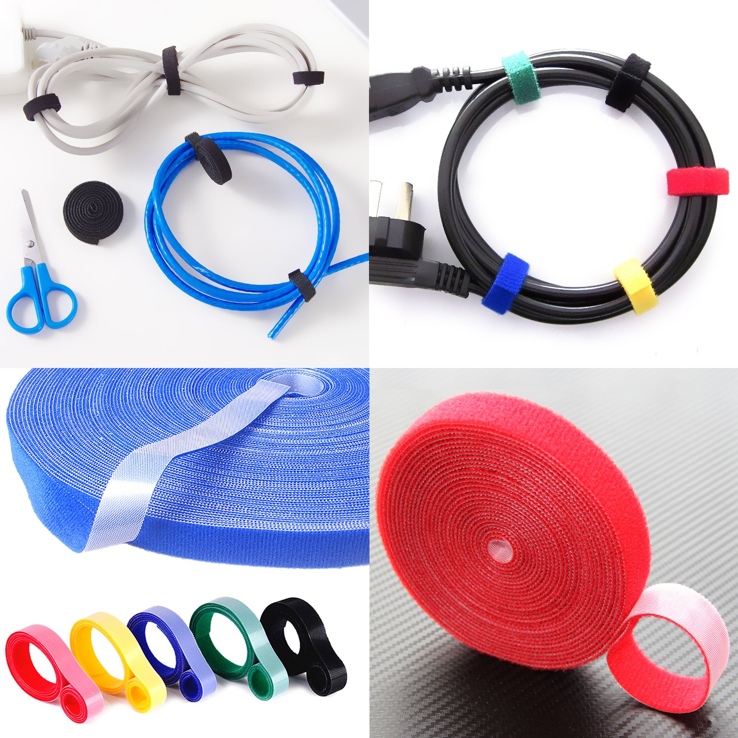 5-Pack Reusable Hook & Loop Cable Ties - 33ft Nylon Fastening Straps for Wire & Cord Organization - Perfect for Home, Office, and Car Cable Management