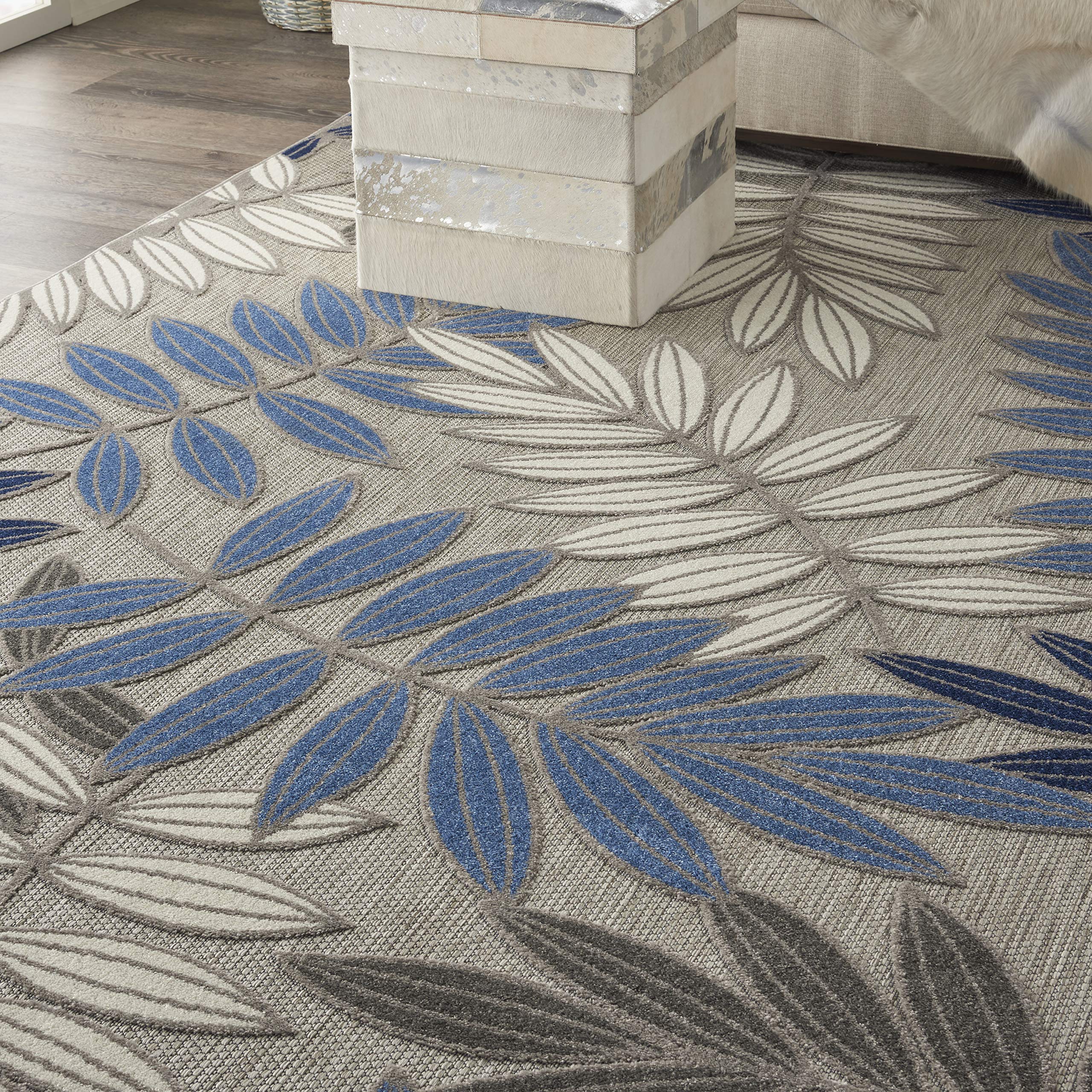 Nourison Aloha Indoor/Outdoor 7' x 10' Area Rug - Soft Grey & Blue Design, Easy to Clean, Non-Shedding, Stain Resistant - Perfect for Bedroom, Living Room, Dining Room, Backyard, Deck & Patio (7x10)