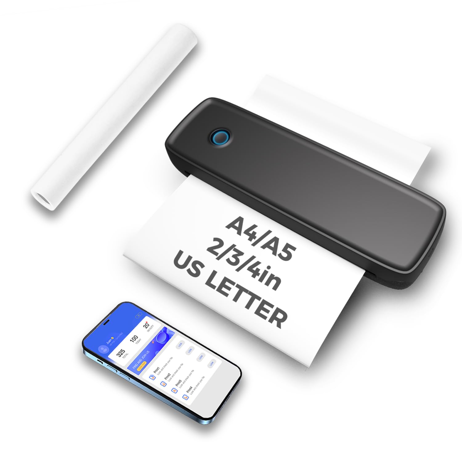 Wireless Portable Thermal Printer - Bluetooth Inkless Printer for Travel, Office & Home, Supports 8.5