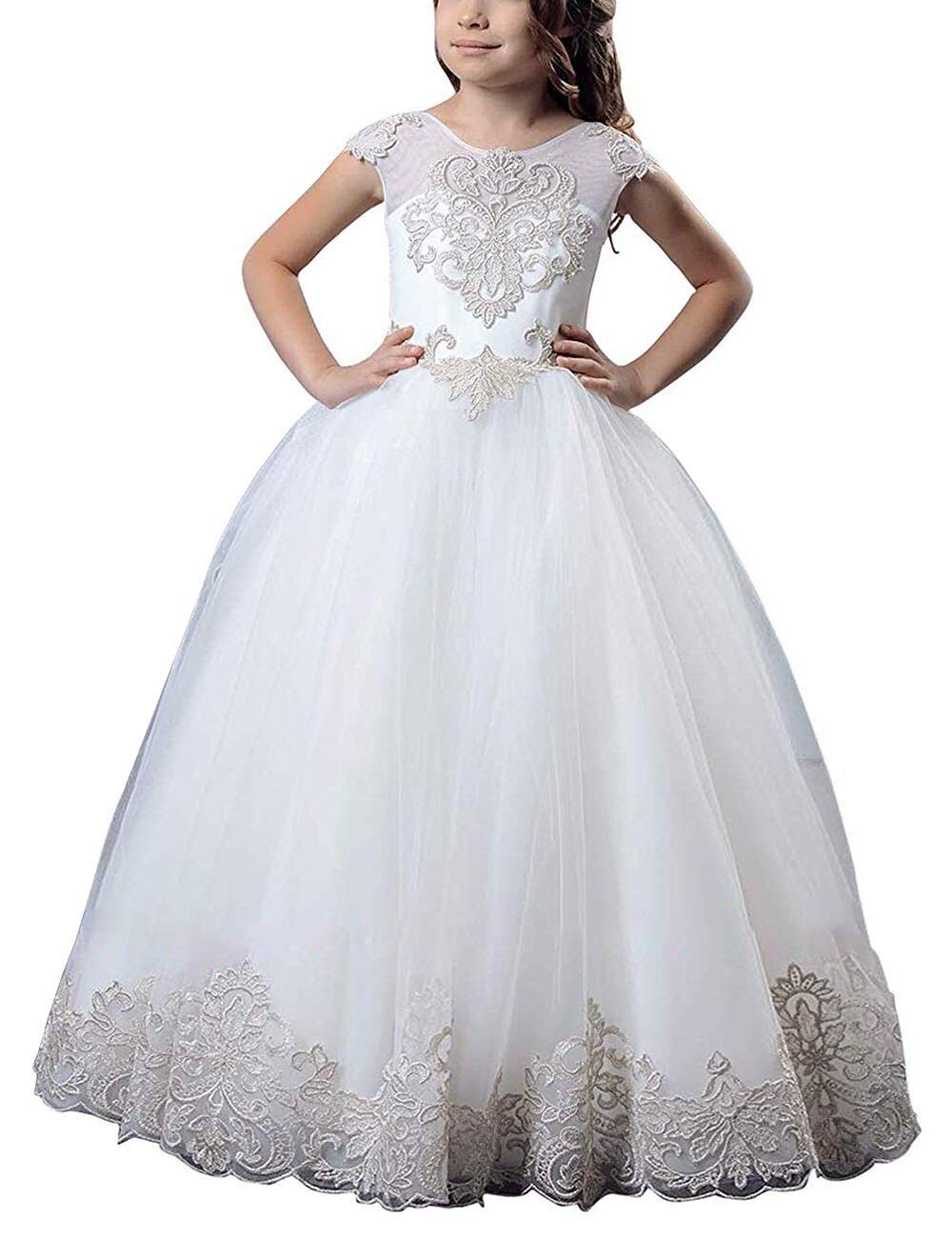 Lace Flower Girl Dress for Wedding, First Communion & Pageant - Elegant Ball Gowns for Girls Age 2-12 Years - Perfect for Special Occasions & Formal Events