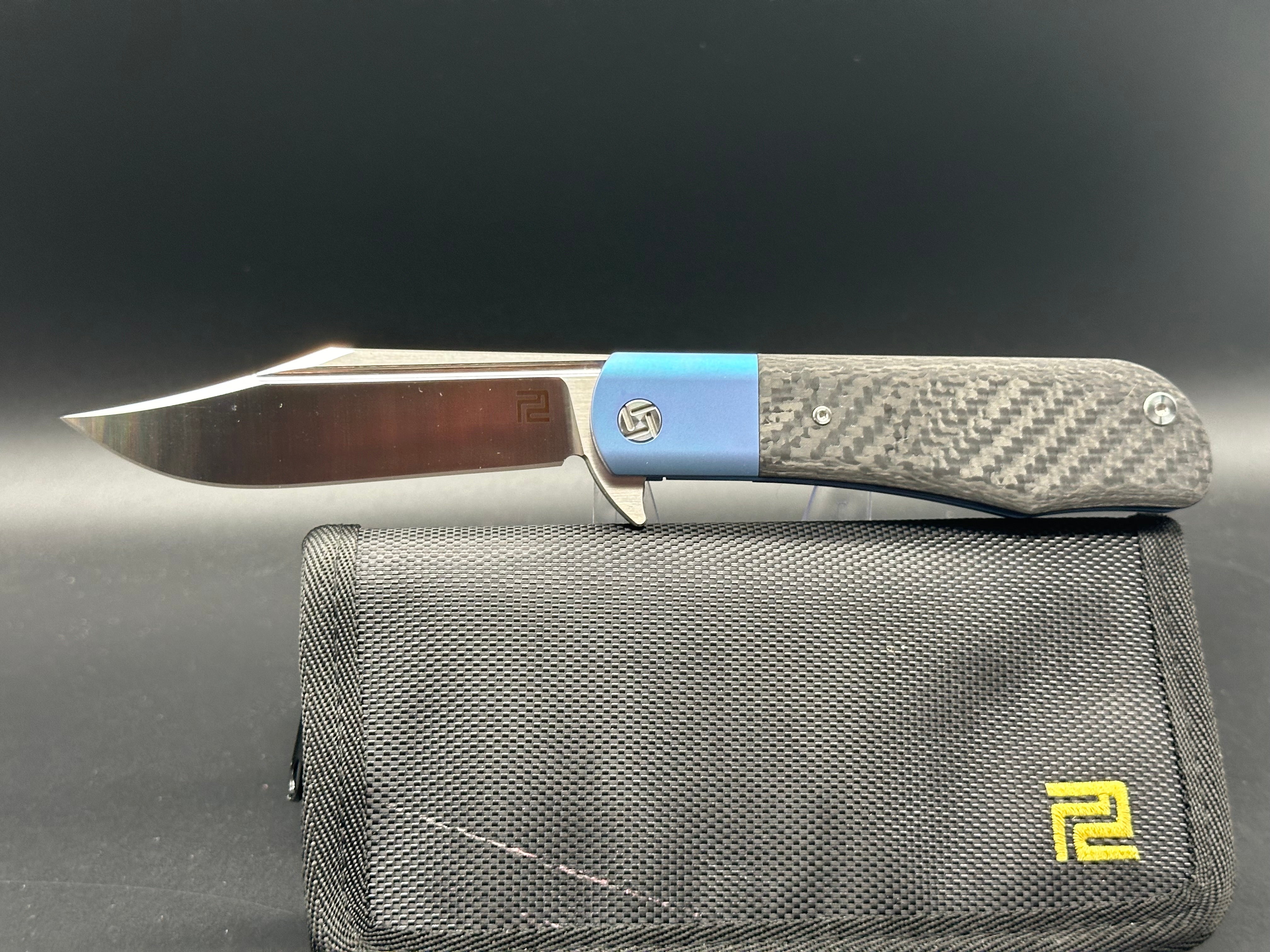 Artisan Cutlery D. Rocket Hyperion Frame Lock Knife - Carbon Fiber/Blue Titanium, Satin Finish (1834G) - EDC Pocket Knife for Outdoor, Camping & Everyday Carry