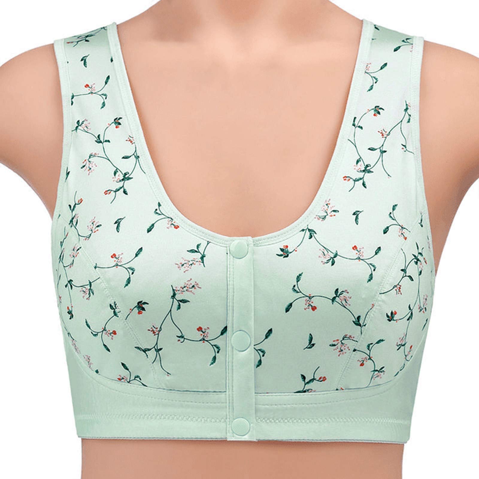 Bolayu Women's Front Button Floral Print Bra - Soft Breathable Everyday Bra with Full Freedom Front Closure | Perfect for Work, Yoga & Daily Comfort
