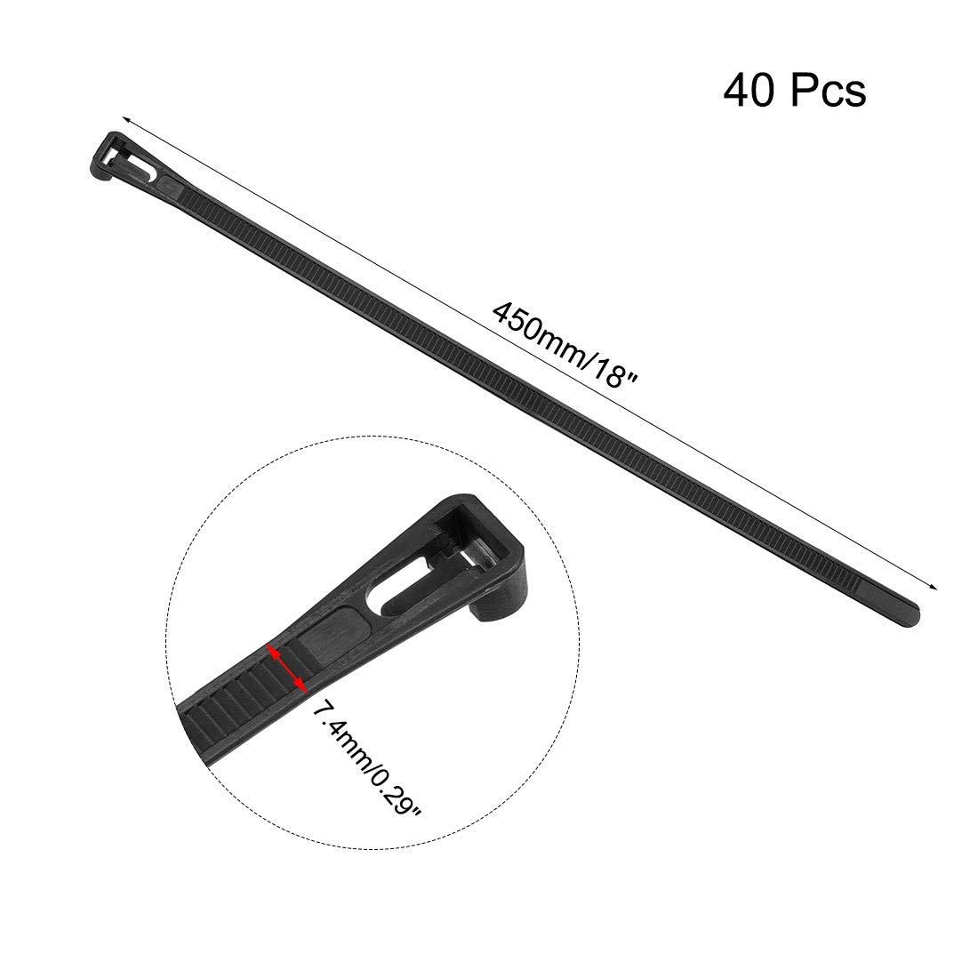 40pcs Reusable Nylon Cable Ties 18 Inch x 0.3 Inch - Adjustable Black Zip Ties for Wire Management, Home Office Organization & DIY Projects