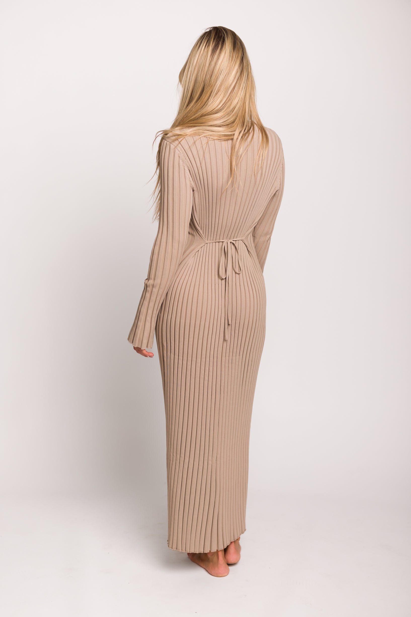 Colette Premium Long Sleeved Ribbed Knit Maxi Dress in Dark Natural - Bump Friendly Maternity Dress for Pregnancy, Nursing & Postpartum | Elegant & Comfortable for Work, Date Night & Special Occasions
