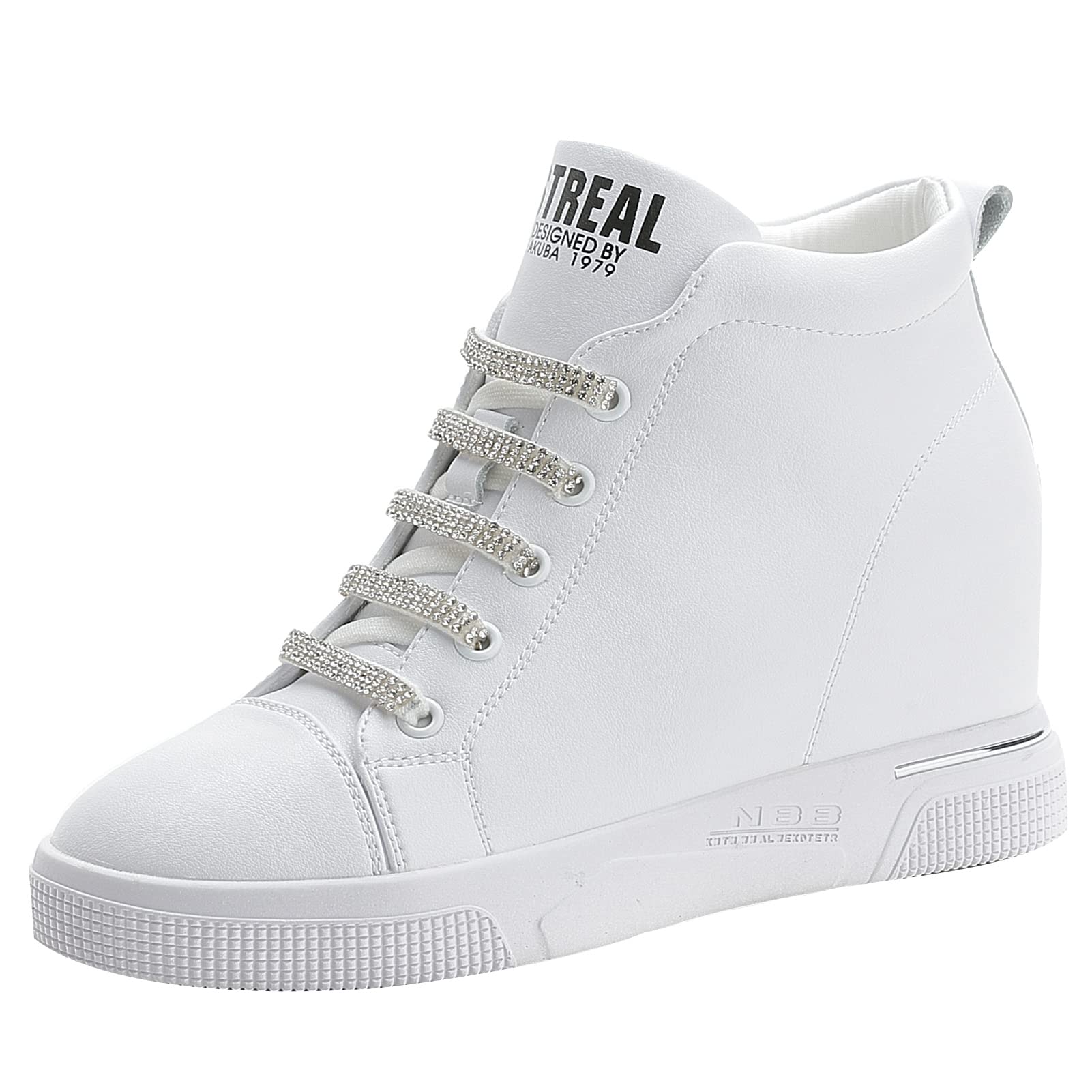 CKROLA Women's Fashion Platform Sneakers - Hidden Wedge Heel High Top Shoes for Women, Comfortable Work Boots & Casual Wear | Perfect for Office, Walking & Daily Outfits