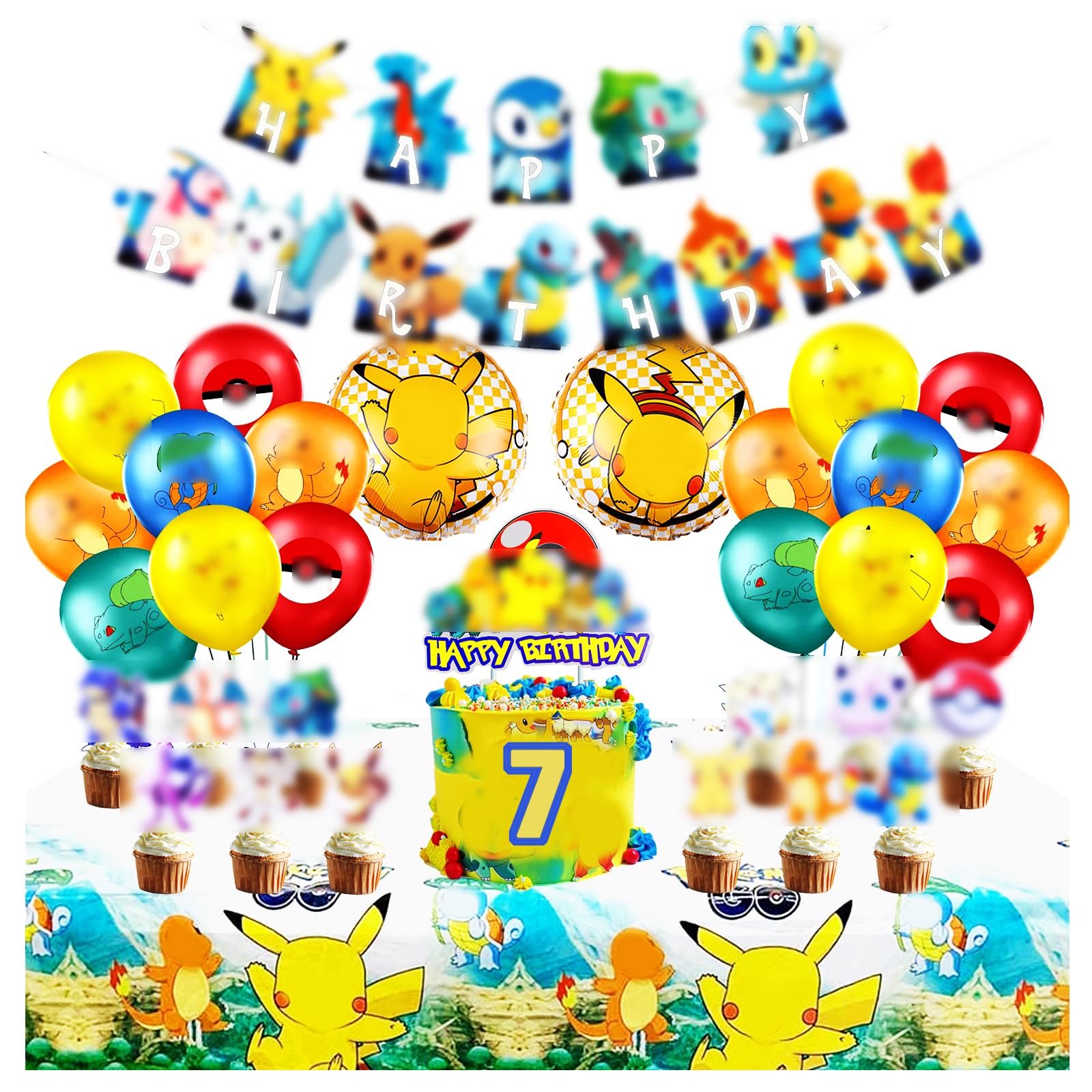 61PCS Cartoon Birthday Party Decorations Set - Happy Birthday Banner, Cupcake Toppers, Cake Topper, Balloons, Foil Balloons & Tablecloth for Boys & Girls | Perfect for Kids Birthday Parties, Baby Showers & Family Celebrations