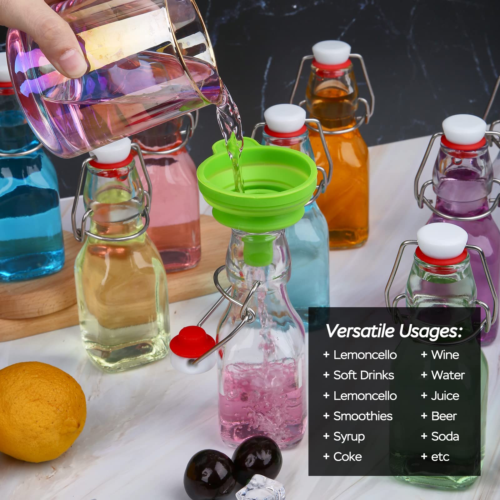 4 oz Swing Top Glass Bottles with Airtight Flip Lids - 10 Pack for Home Brewing, Beverages, Oil, Vinegar, Water, Soda, Kefir, Limoncello & Homemade Liquor | Perfect for Kitchen Storage, DIY Drinks & Gifts