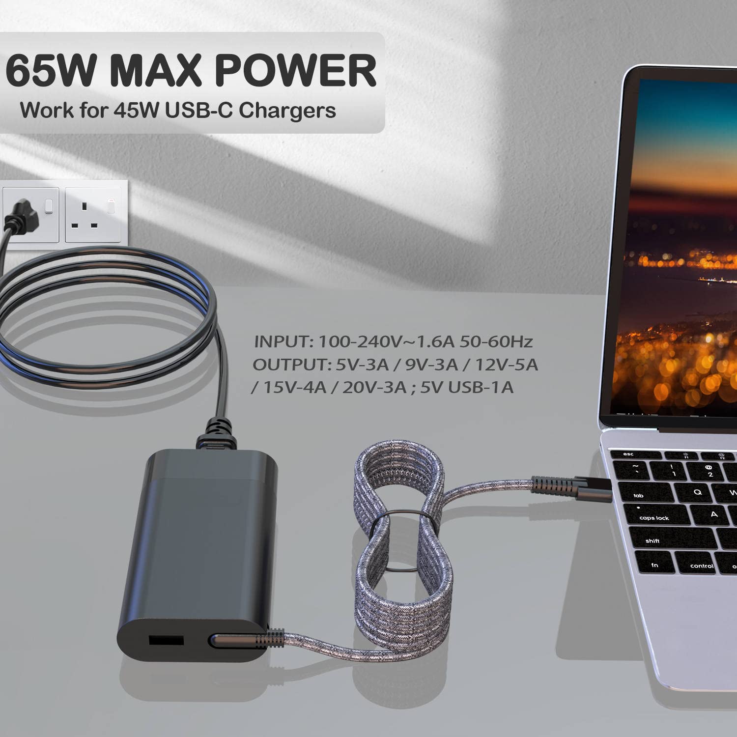 65W HP USB-C Laptop Charger - Original Replacement Power Adapter for HP Elitebook x360, Spectre X360, Chromebook, Elite x2, ProBook, Pavilion, Envy | Fast Charging AC Power Supply | Perfect for Travel, Office & Home Use