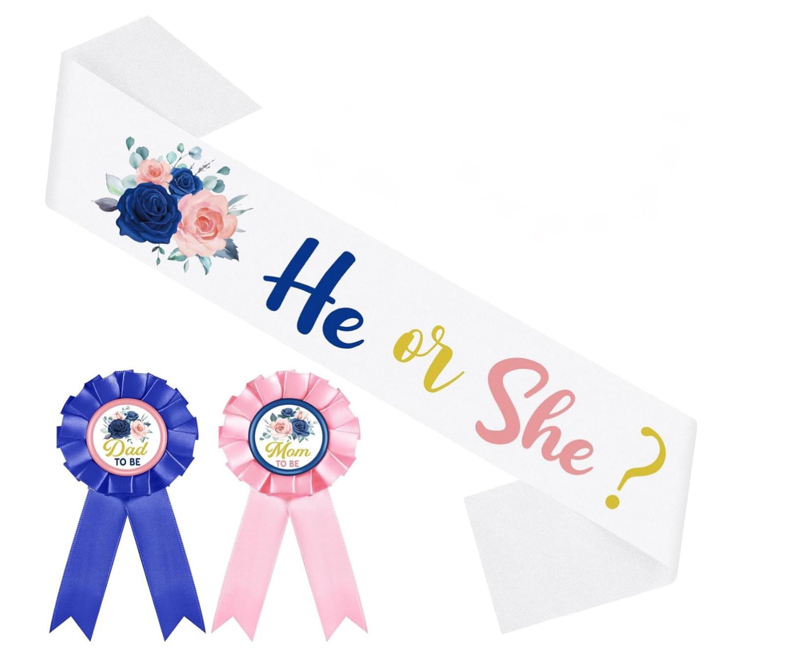Baby Shower Sash & Badge Set for Gender Reveal - New Mom Gift