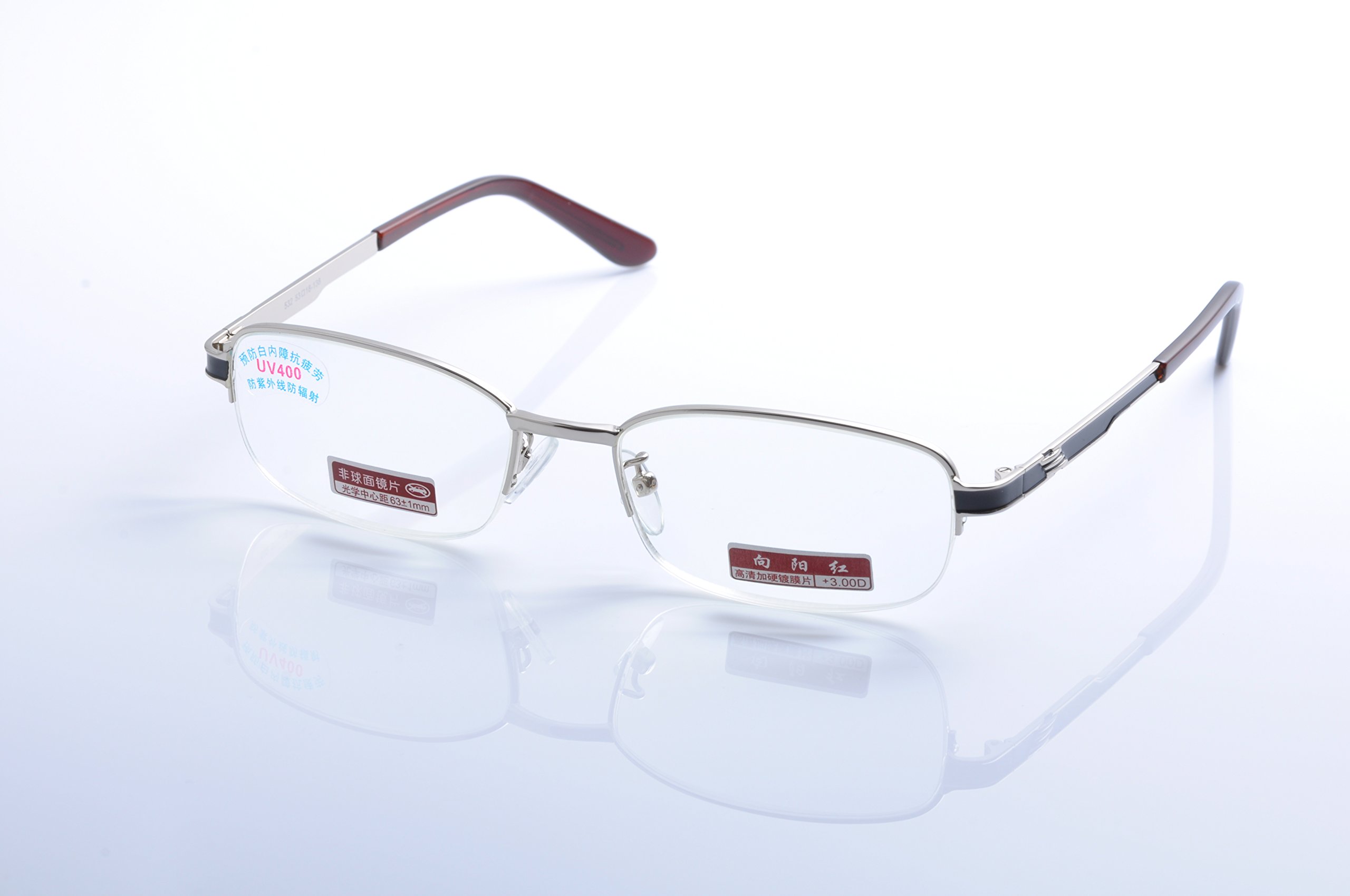 De Ding Men Women Metal Half Frame Reading Glasses - Stylish Lightweight Readers for Reading, Computer Work & Close-Up Tasks - Perfect for Office, Home & Travel Use