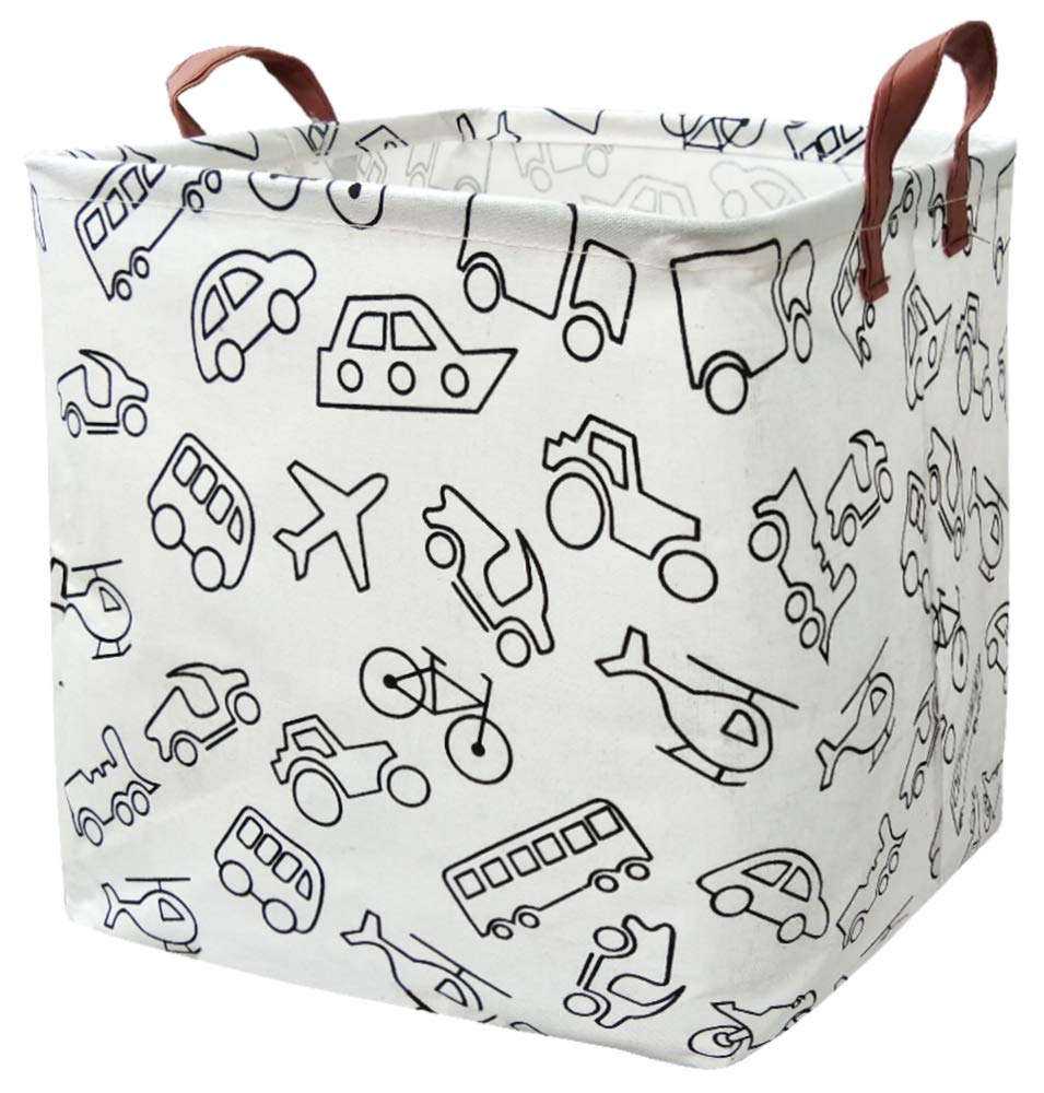 BOOHIT Collapsible Canvas Storage Box - Waterproof PE Fabric Toy Organizer Bin for Kids Room, Playroom, Shelves | Multi-Purpose Laundry Basket & Gift Box (Vehicle Pattern) - Perfect for Toy Storage, Home Organization & Nursery Decor
