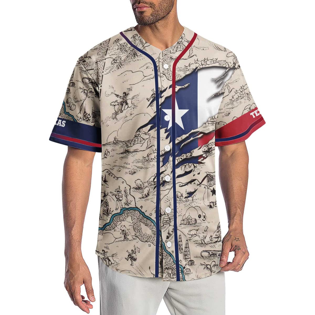 HYPERFAVOR Texas Baseball Jersey for Men - Short Sleeve State of Texas Shirt - Proud Texas Gift for Sports Fans & BBQ Outings