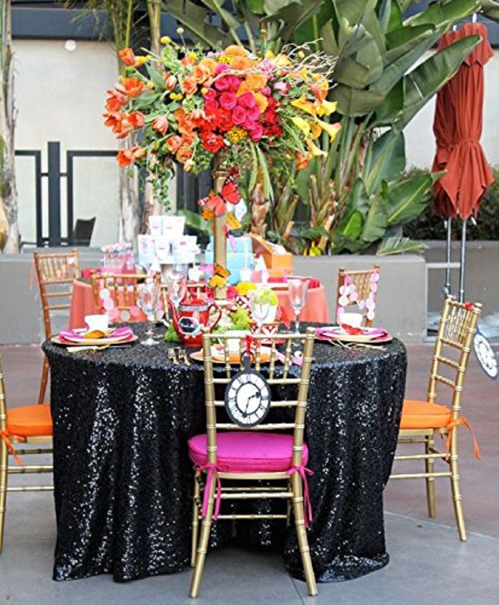 Sparkly Black Round Sequin Tablecloth 120