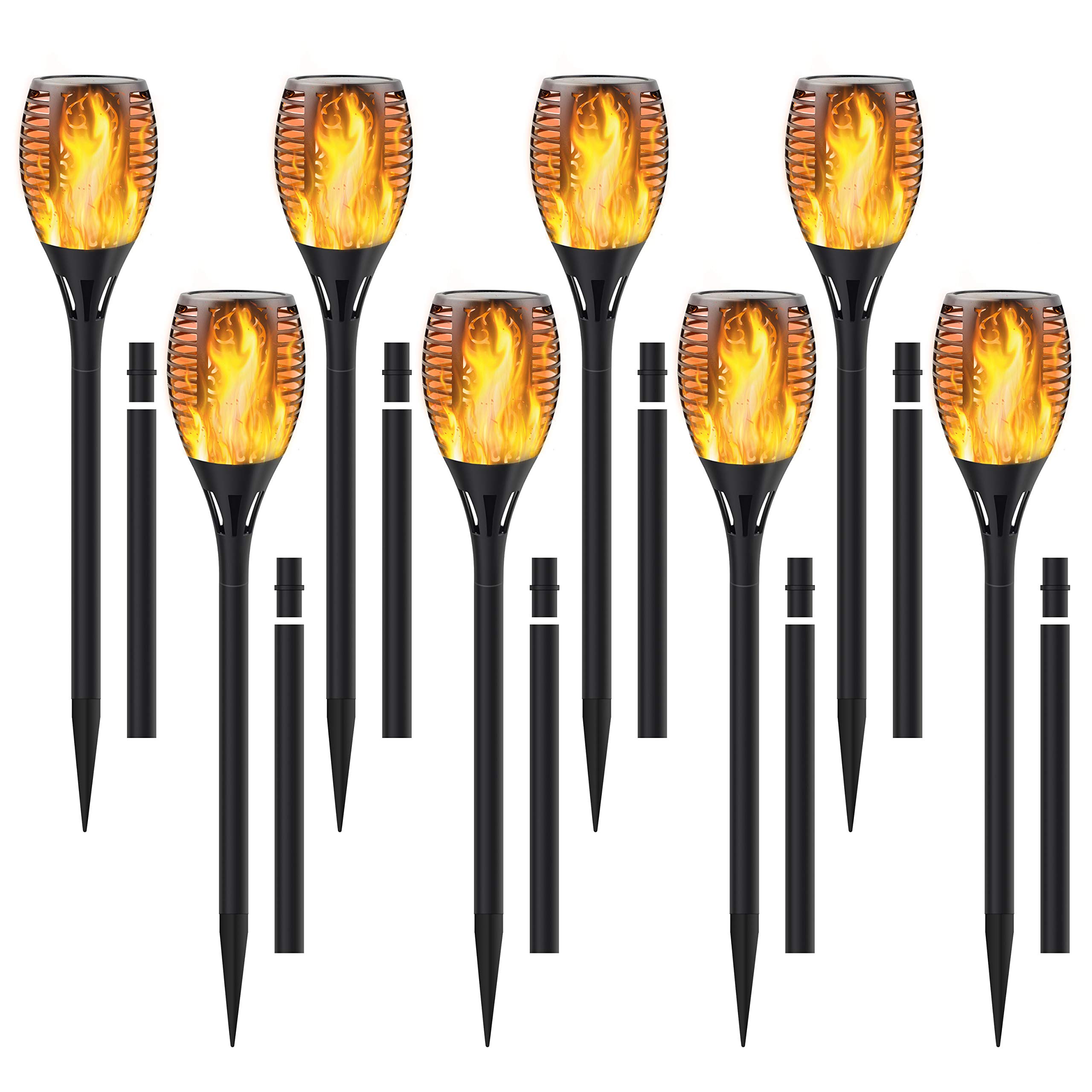 Solar Torch Lights Outdoor with Extension Rod - 8 Pack Waterproof Flickering Flame Solar Pathway Lights for Garden, Yard, Lawn, Patio - Perfect for Landscape Decoration, Evening Gatherings & Outdoor Ambiance Lighting