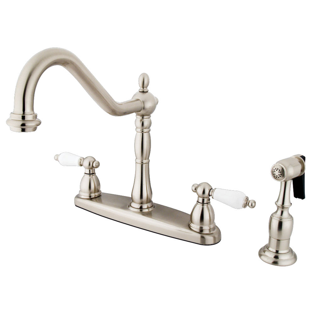 Kingston Brass KB1752PLBS Heritage Centerset Kitchen Faucet - Polished Brass Finish, Single Handle, High Arc Spout for Modern & Traditional Kitchens | Perfect for Washing Dishes, Filling Pots & Daily Kitchen Tasks