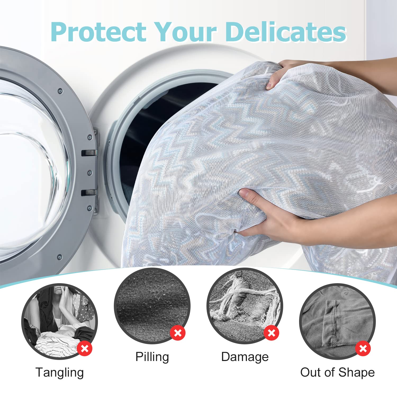 OTraki 2 Pack Large Mesh Laundry Bags 24x32 Inches - Heavy Duty Zippered Washing Machine Bags for Delicates, Coats, Sweaters & Socks - Breathable Hanging Lingerie Bags with Handles (White) - Perfect for Travel, Dorm & Home Laundry Organization