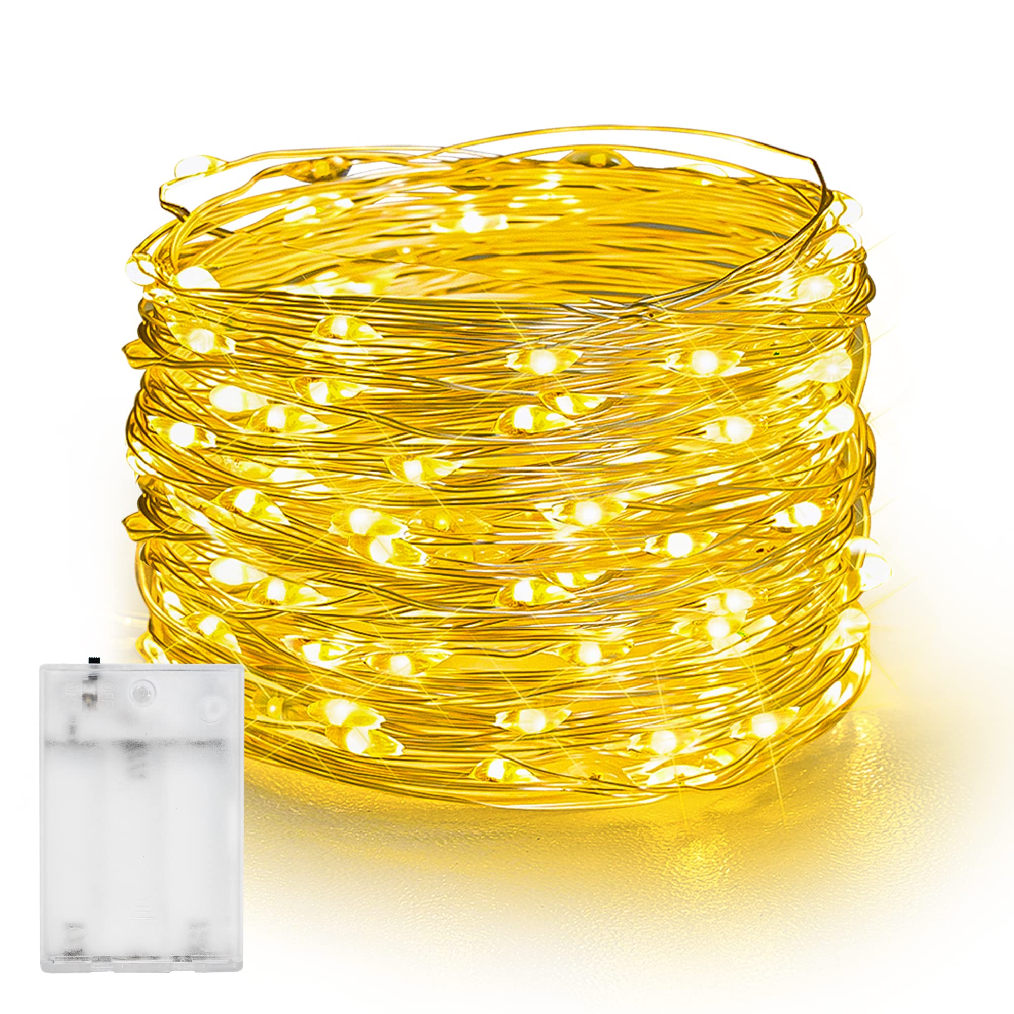 Dazzle Bright 20 FT 60 LED Fairy Lights - Battery Operated Silver Wire Waterproof String Lights for Christmas Decorations | Indoor Outdoor Bedroom Yard Party Decor in Warm White | Perfect for Weddings, Holidays, Garden & Home Ambiance