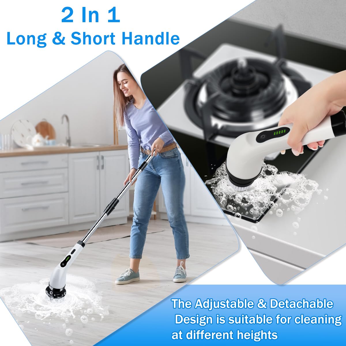 Electric Spin Scrubber - Cordless Cleaning Brush with 9 Replaceable Heads & 2 Speed Settings | Adjustable Handle for Bathroom, Kitchen, Tile, Grout | Perfect for Shower Cleaning, Sink Scrubbing, Bathtub Maintenance