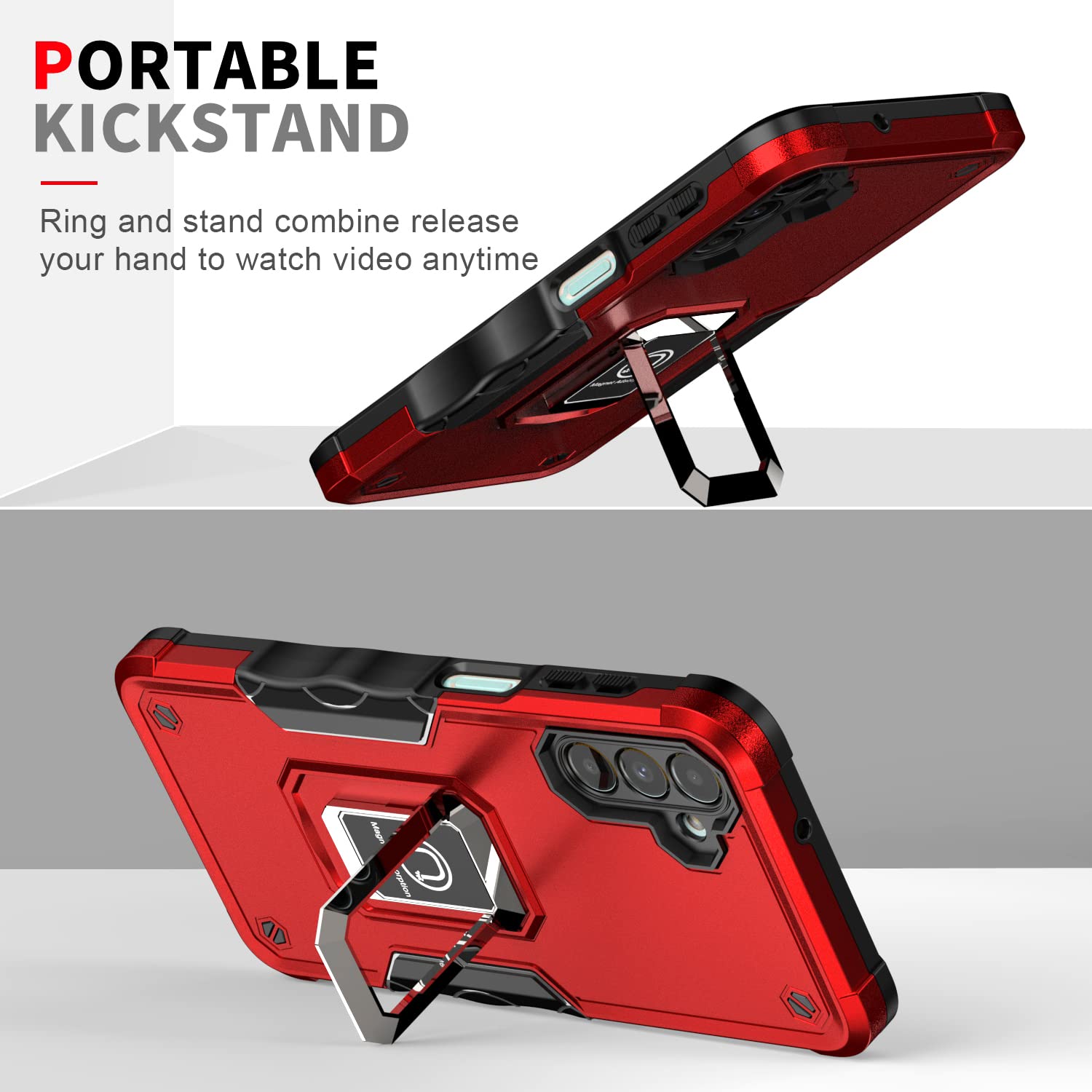 Durable Protective Phone Case with Ring Stand for Samsung Galaxy A13 5G (SM-A136) & A04S (SM-A047) - Shockproof Cover with Kickstand - Perfect for Work, Travel & Everyday Use - RS6 Black