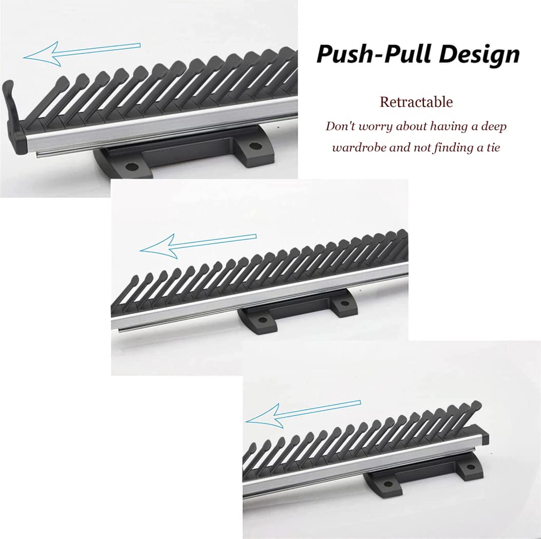 Extendable Sliding Closet Organizer - 28 Hook Pull-Out Tie Rack for Ties, Scarves & Belts | Space-Saving Side Mount Wardrobe Storage Solution | Perfect for Closet, Bedroom & Office Organization