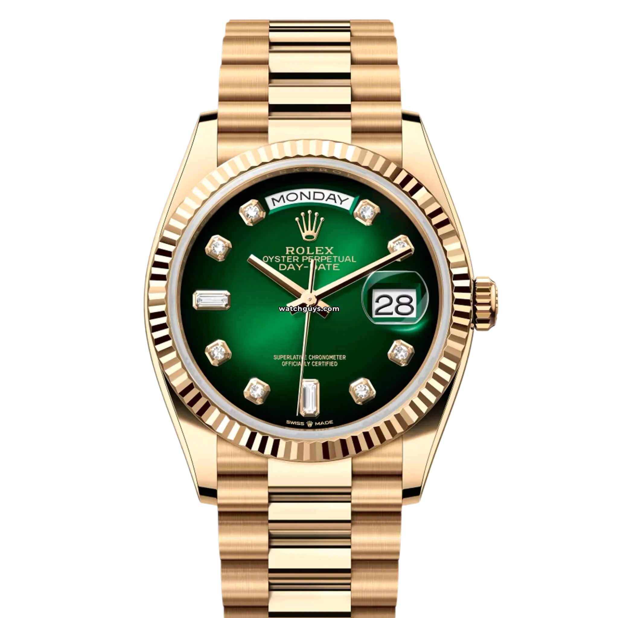 Rolex Day Date 128238 18K Yellow Gold Men's Watch with Green Ombre Dial - Luxury Dress Watch for Business & Formal Occasions