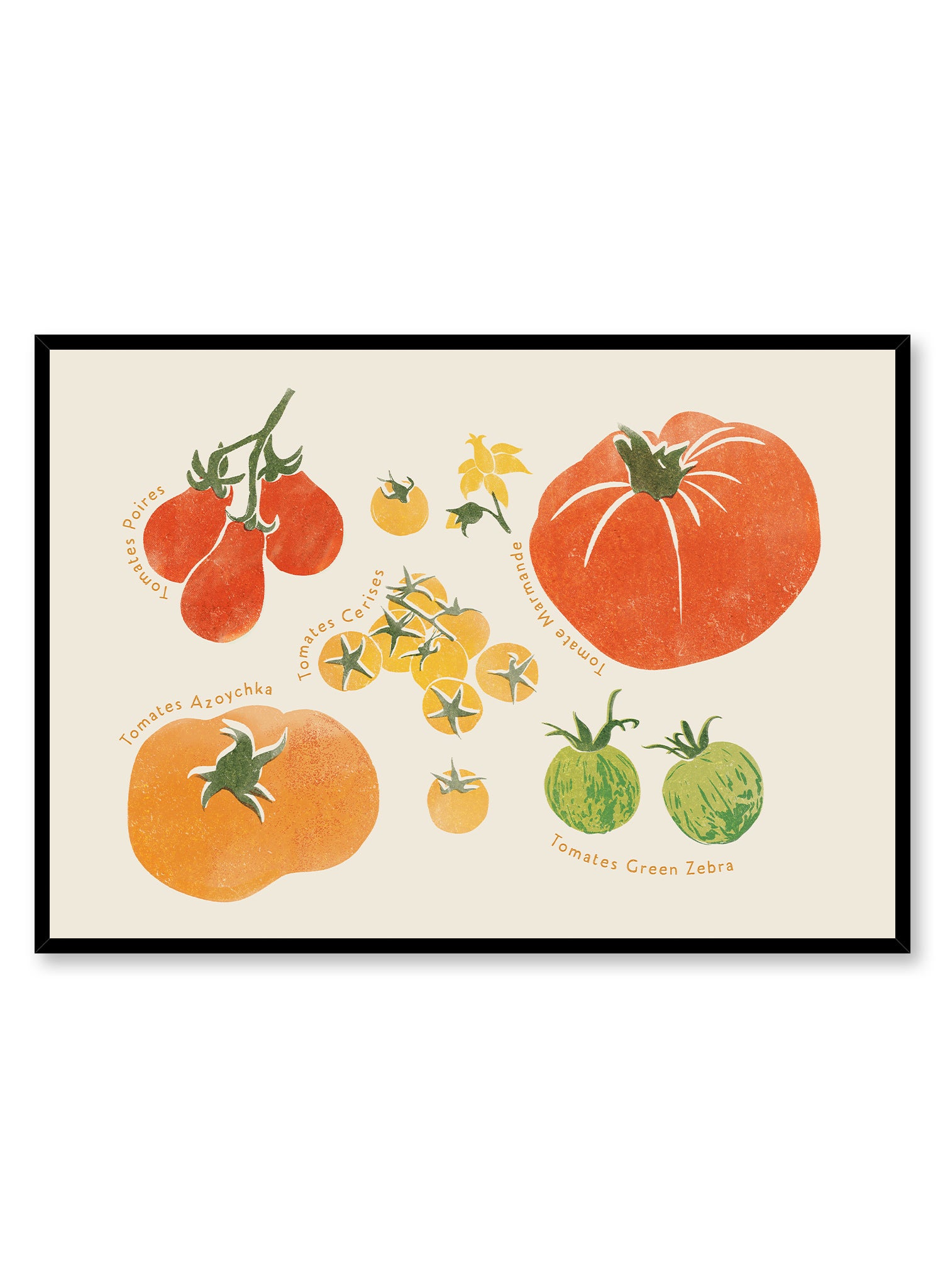 Heirloom Tomato Block Print Poster - Vintage Botanical Art for Kitchen, Dining Room & Farmhouse Decor