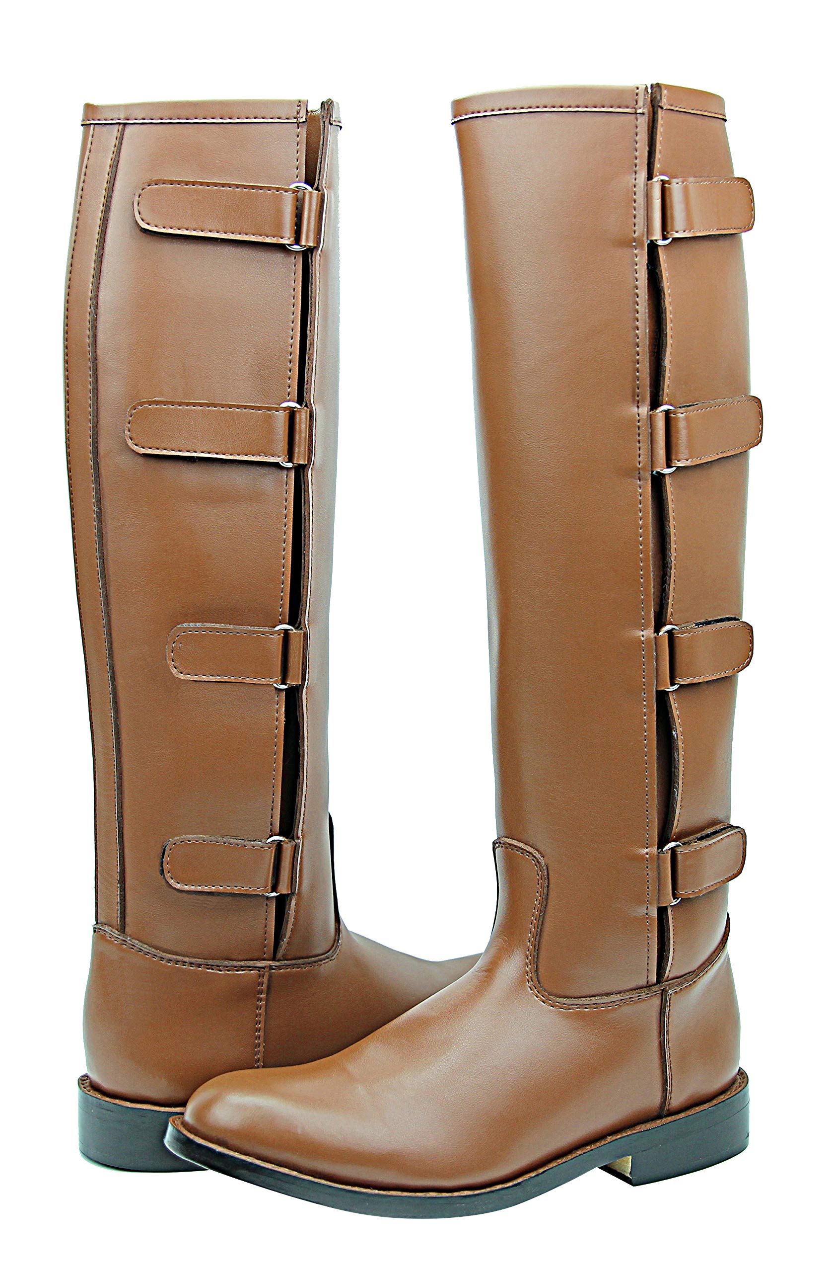 Men's Equestrian Riding Boots - Knee High Leather Polo Boots for Horseback Riding & Outdoor Activities - Tan Color