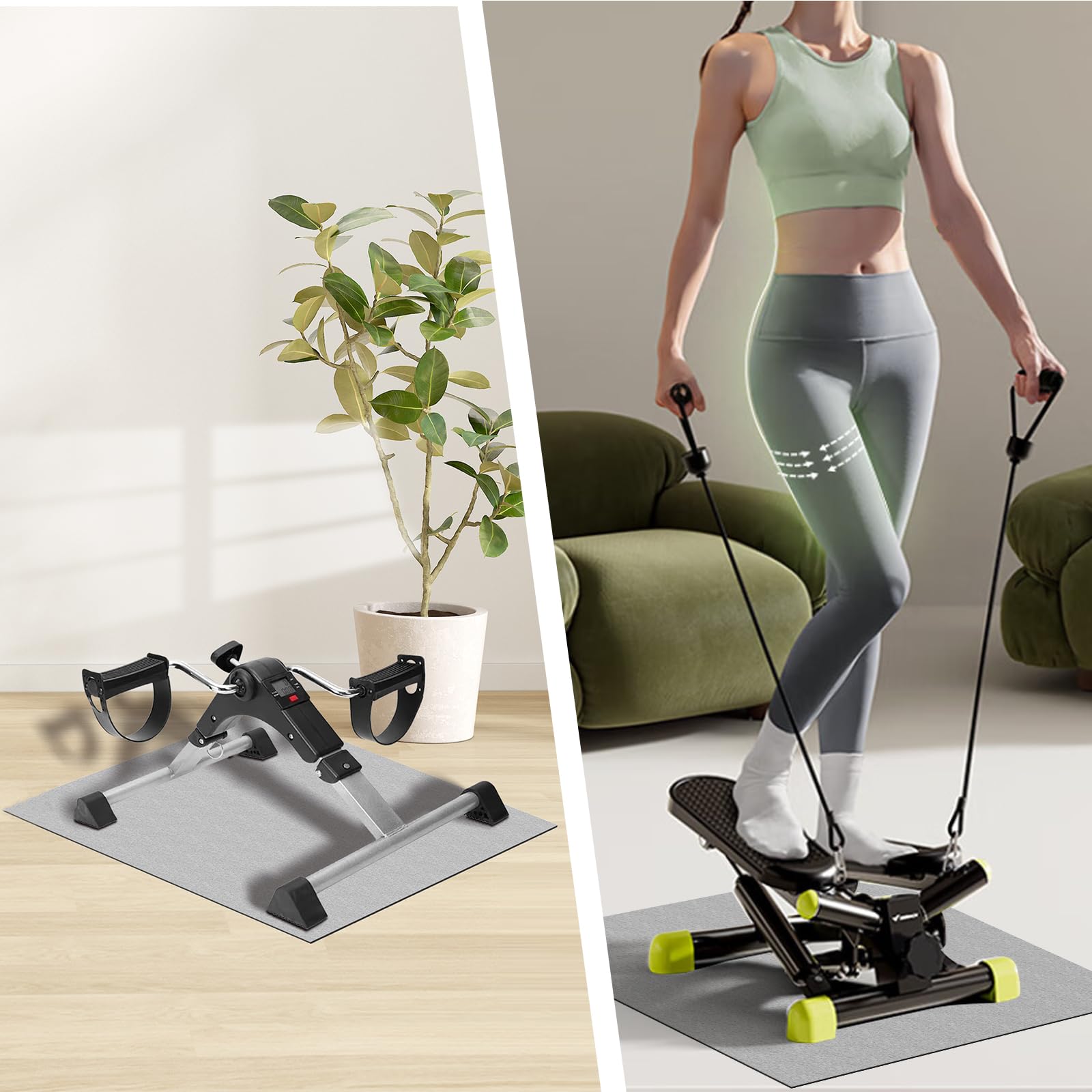 Non-Slip Elliptical Machine Mat - Dark Grey Exercise Mat for Under Desk Elliptical, Stair Stepper & Leg Exerciser | Perfect for Home Gym, Office Workouts & Senior Fitness