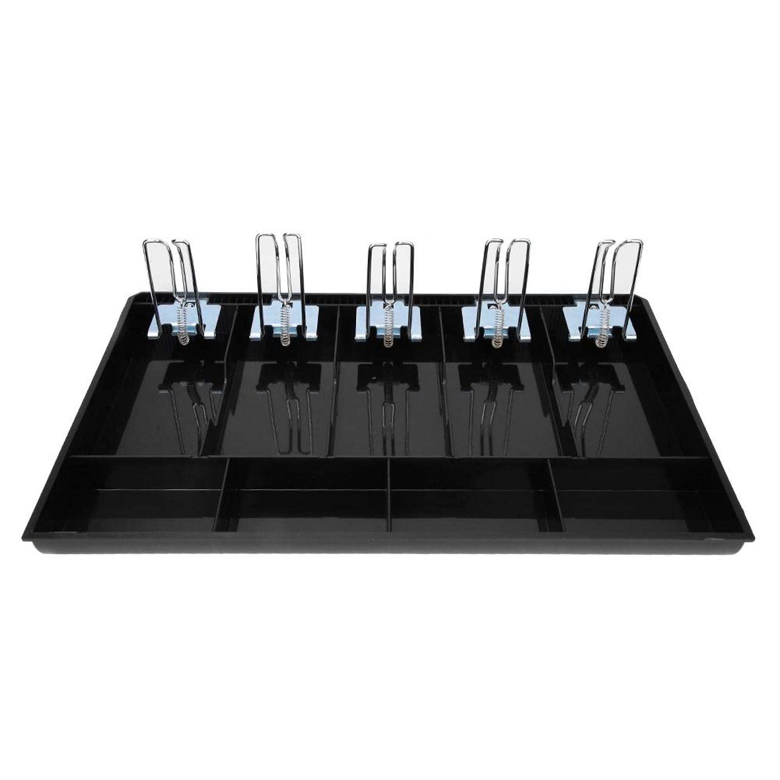 Metal Cash Drawer with 5 Compartments - Money Box & Register Drawer with Secure Clip for Currency Storage (Black) | Perfect for Retail Stores, Restaurants, and Home Business Cash Management