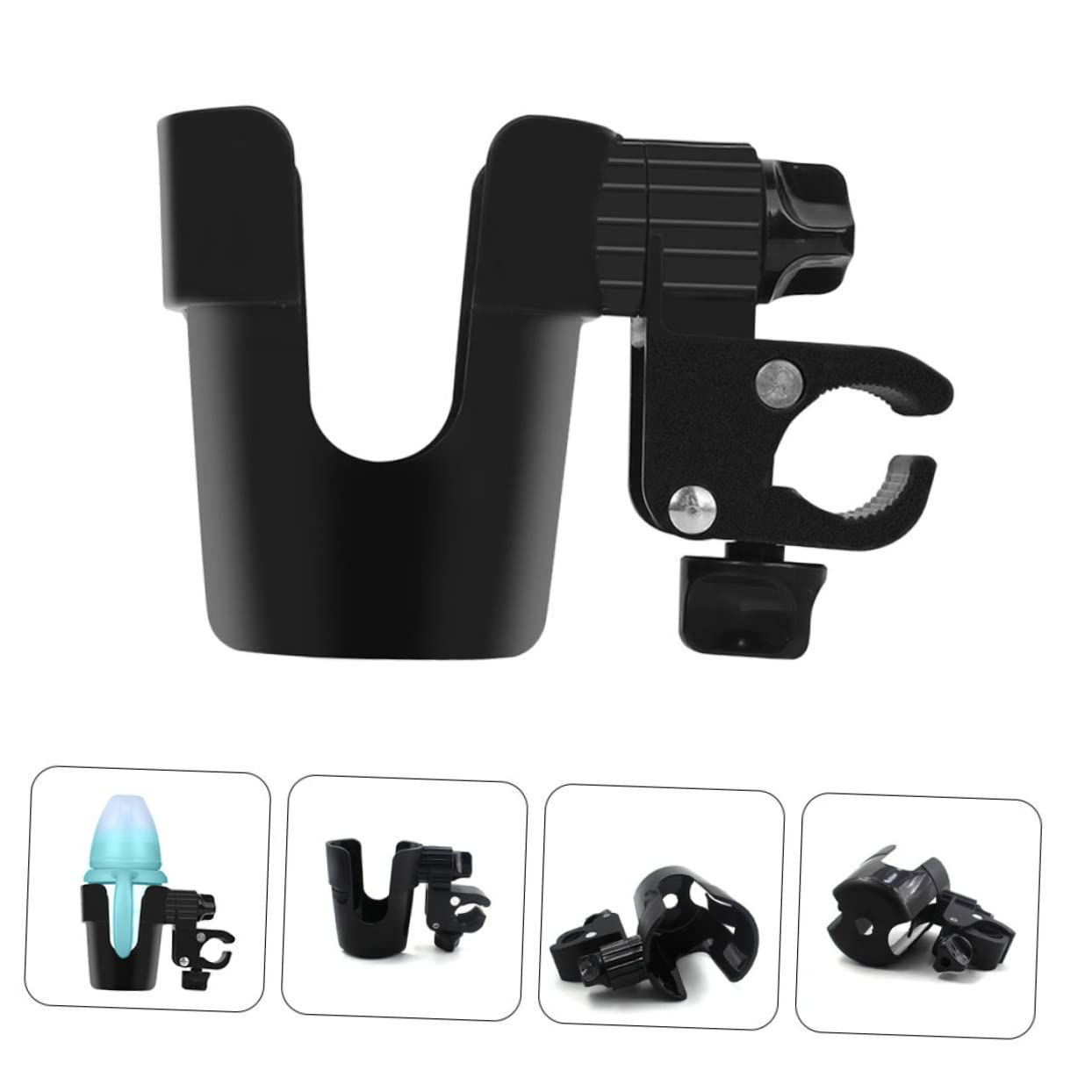 VICASKY 3-Pack Black ABS Bike Water Bottle Holder - Adjustable Clamp-On Cup Holder for Bicycle, Stroller, Scooter & Golf Cart - Durable Drink Caddy for Outdoor Sports, Commuting & Travel
