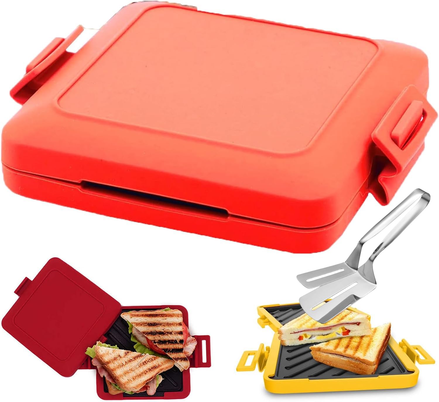 Microwave Toastie Sandwich Maker - Fast & Easy Breakfast Machine for DIY Toasties - Crisper Toaster Cookware Saves Time (Red) - Perfect for Quick Breakfasts, Office Lunches & Late Night Snacks