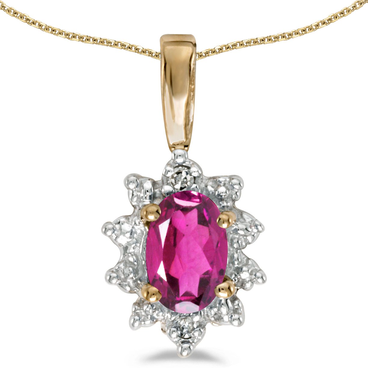 10K Yellow Gold Oval Pink Topaz & Diamond Pendant Necklace with 16