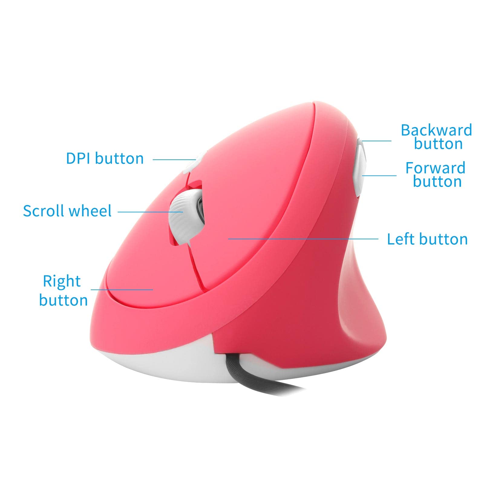 Sokelinn Six Wired Vertical Mouse - Ergonomic Right-Handed Gaming Mouse with 800/1200/1600 DPI Adjustable USB Optical Sensor - Pink Wrist Support Mouse for PC, Laptop, Office & Gaming (Ideal for Long Work Hours & Carpal Tunnel Relief)
