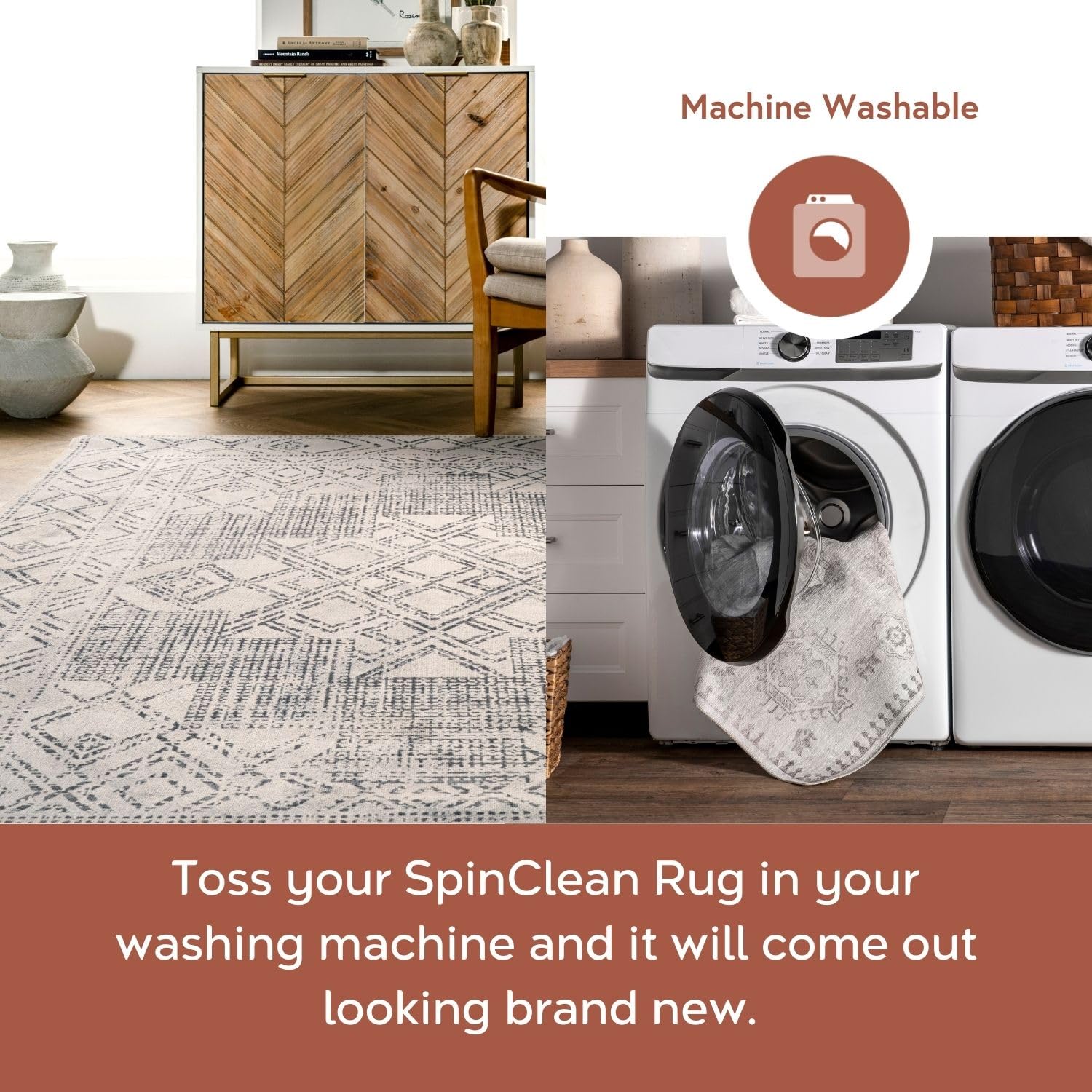 nuLOOM 6' x 9' Washable Area Rug - Stain Resistant, Non-Slip Backing, Low Pile - Perfect for Living Room, Bedroom, Dining Room - Mia Light Grey | Soft & Durable for High Traffic Areas, Pet Friendly Home Decor
