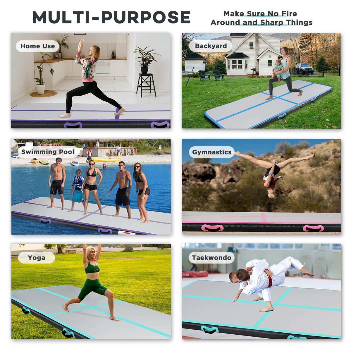 Inflatable Gymnastics Air Tumbling Track Mat - 6ft/10ft/13ft/16ft/20ft Sizes with Electric Air Pump - Portable Training Mat for Kids & Adults - Perfect for Home, Outdoor, Cheerleading, Yoga & Water Park Activities