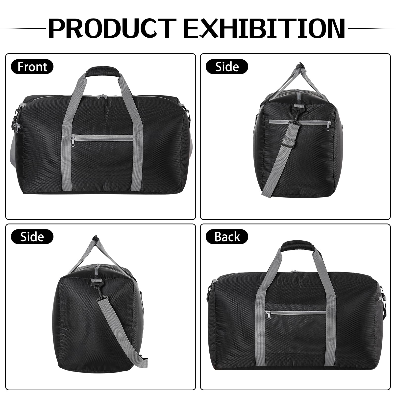 65L Foldable Travel Duffle Bag - Large Waterproof Luggage Storage Bag for Weekender, Sport, Camping & Gym - Black - Perfect for Weekend Getaways, Outdoor Adventures & Sports Equipment Storage