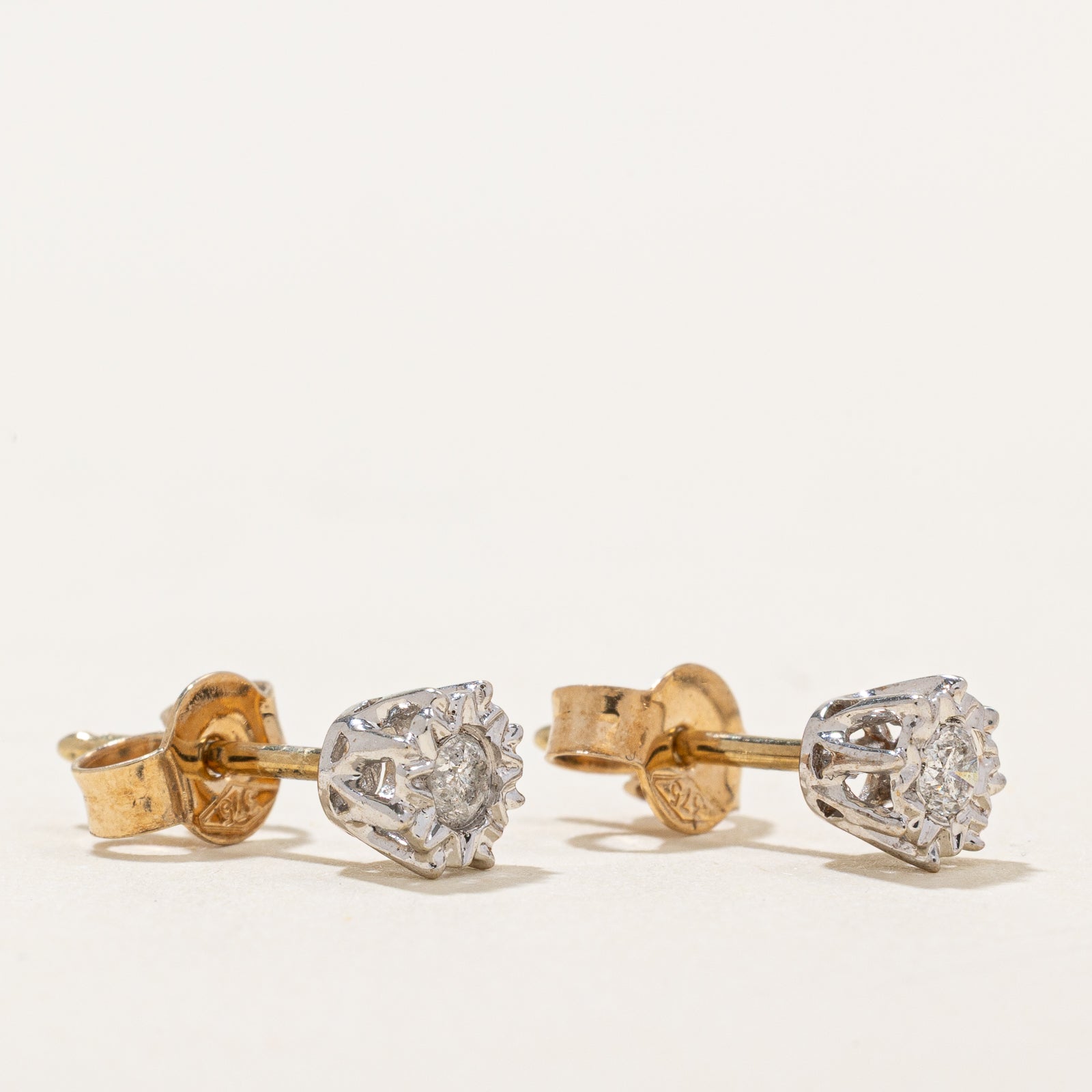 9K Illusion Set Diamond Stud Earrings | 0.12ctw Gold Plated Earrings for Women | Perfect for Weddings, Anniversaries & Everyday Elegance