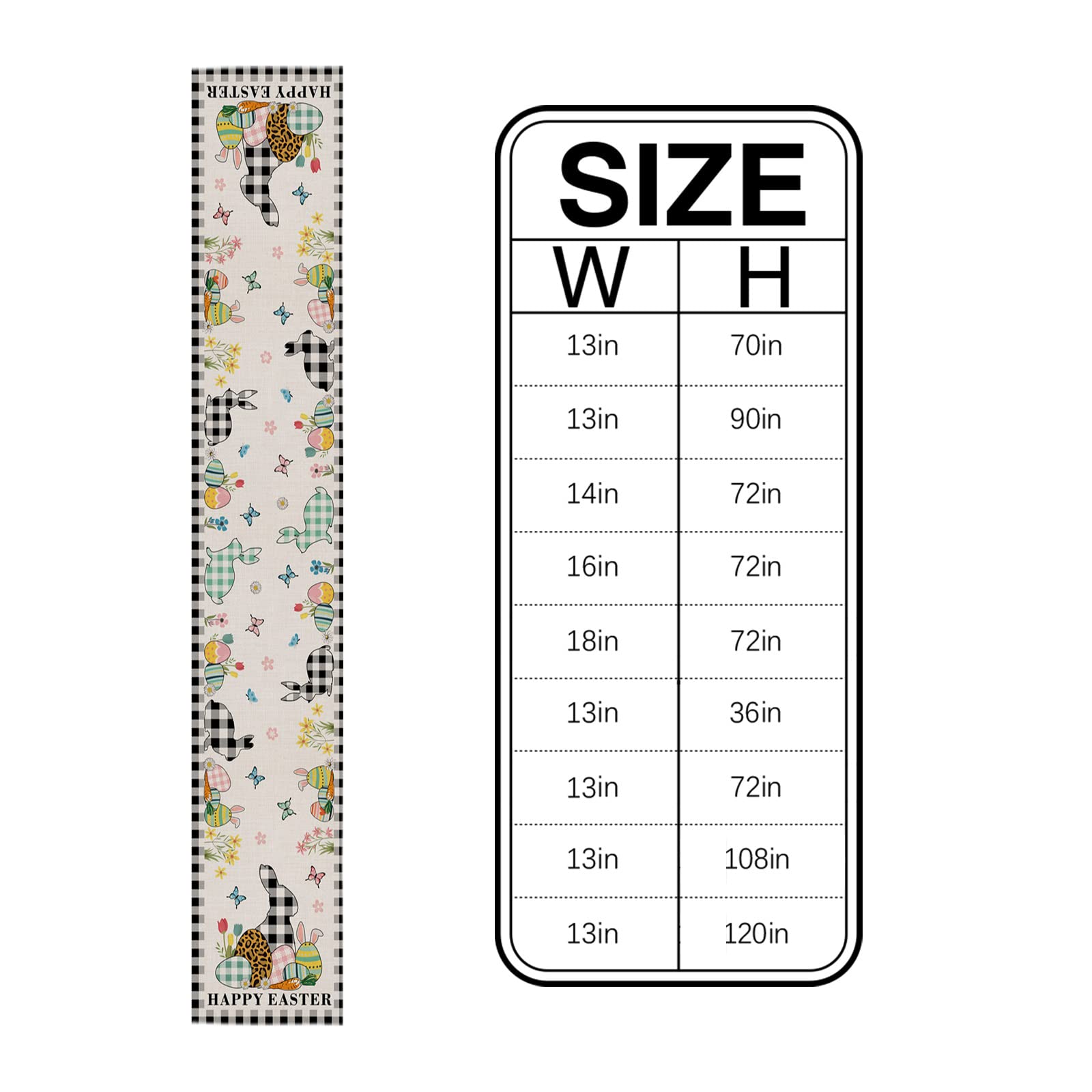 90 Inch Easter Table Runner - Black and White Buffalo Plaid with Eggs & Rabbits Design - 13x90in Kitchen Dining Table Decor for Holiday Parties, Home Decor, Coffee Table & Buffet Settings