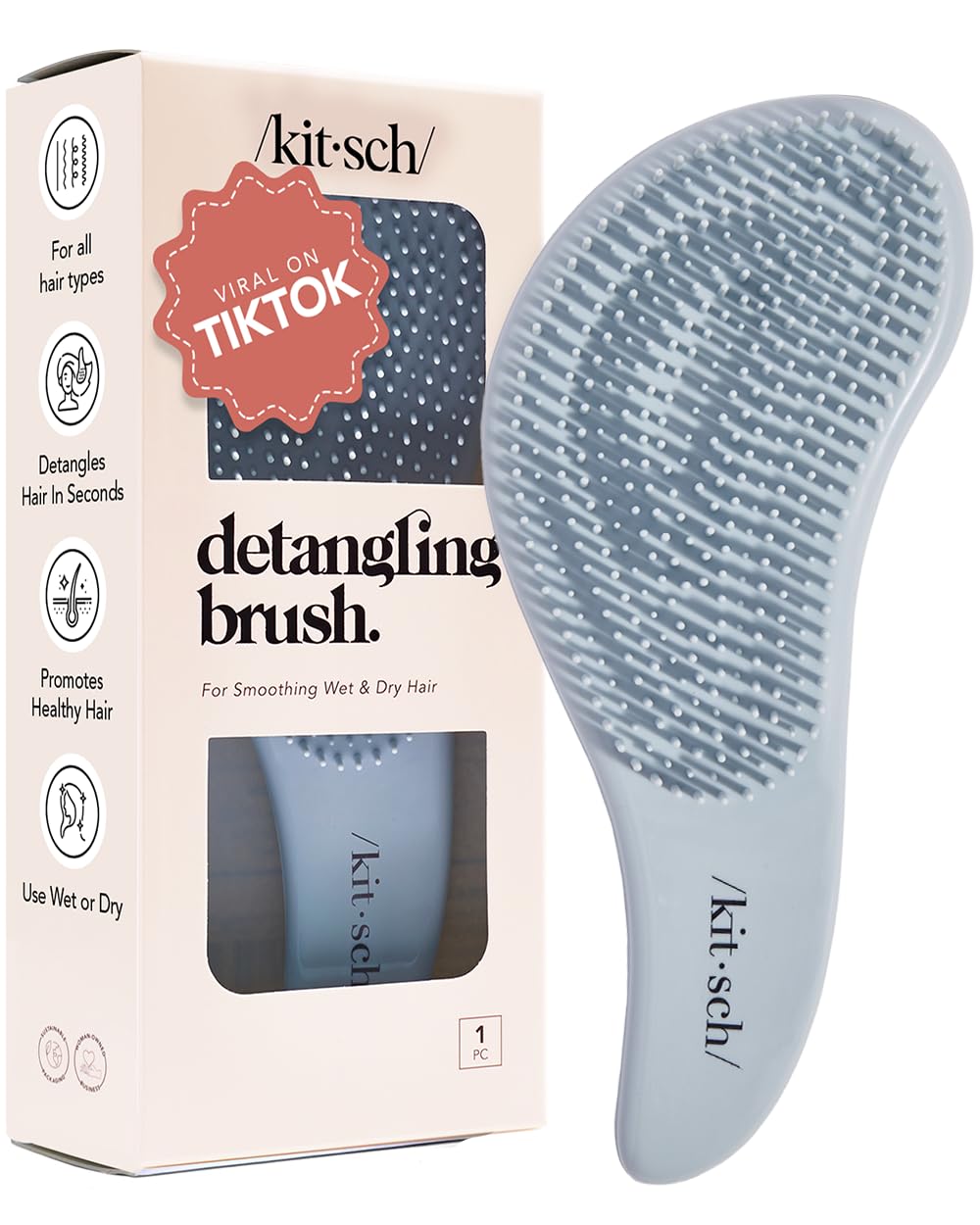 Kitsch Detangling Hair Brush for Curly & Straight Hair - Wet & Dry Use with Flexible Bristles - Hairbrush for Women, Men & Kids - Perfect for Shower, Travel & Daily Styling - Haze Blue