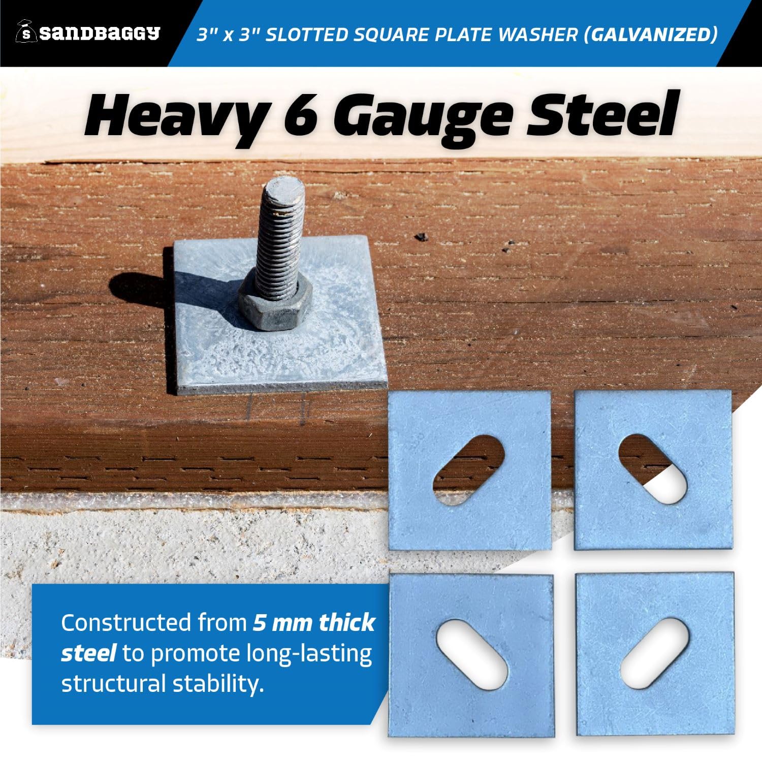 Galvanized Steel Square Plate Washer 3x3